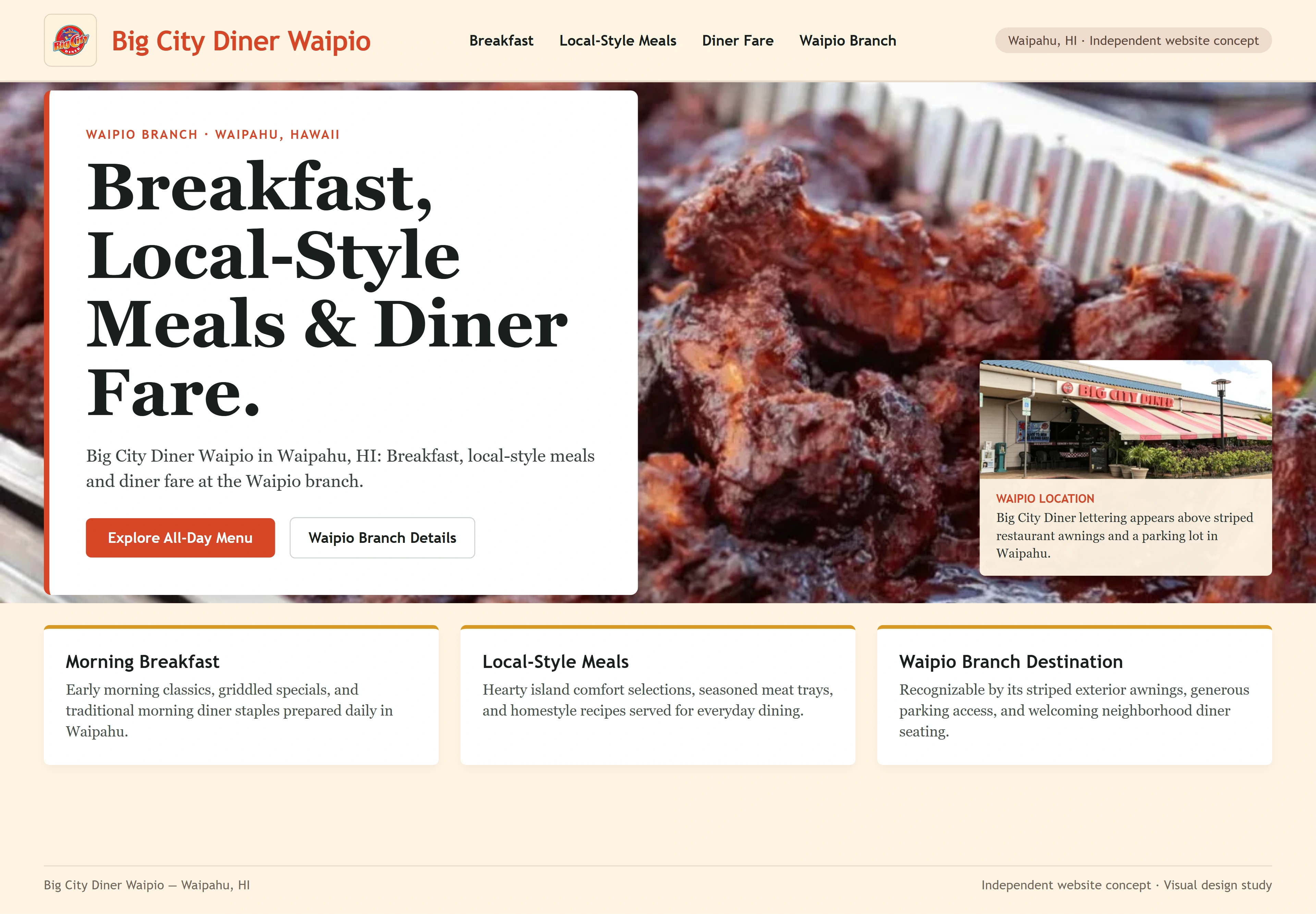 Big City Diner Waipio, individual website design concept A