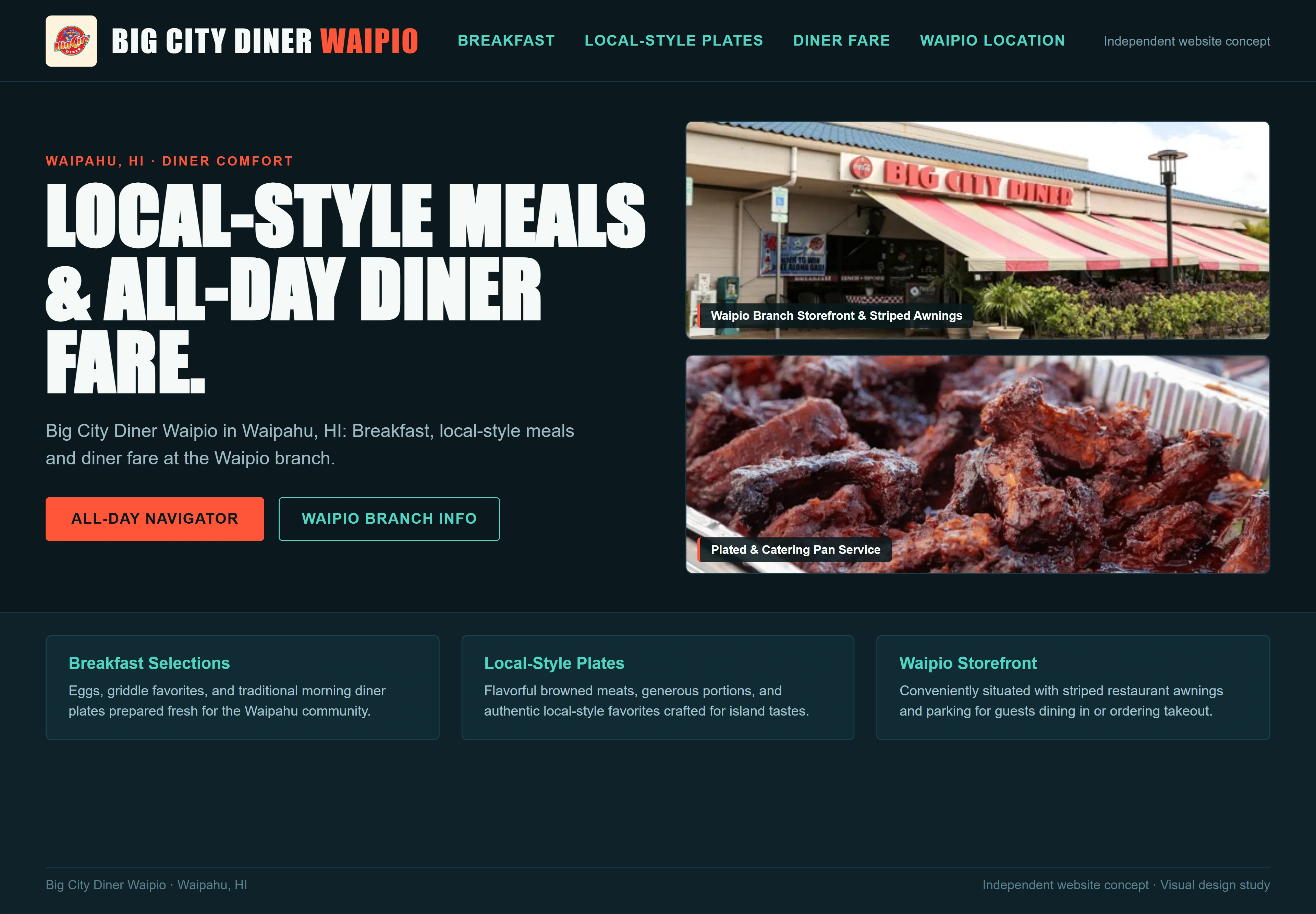 Big City Diner Waipio, individual website design concept B