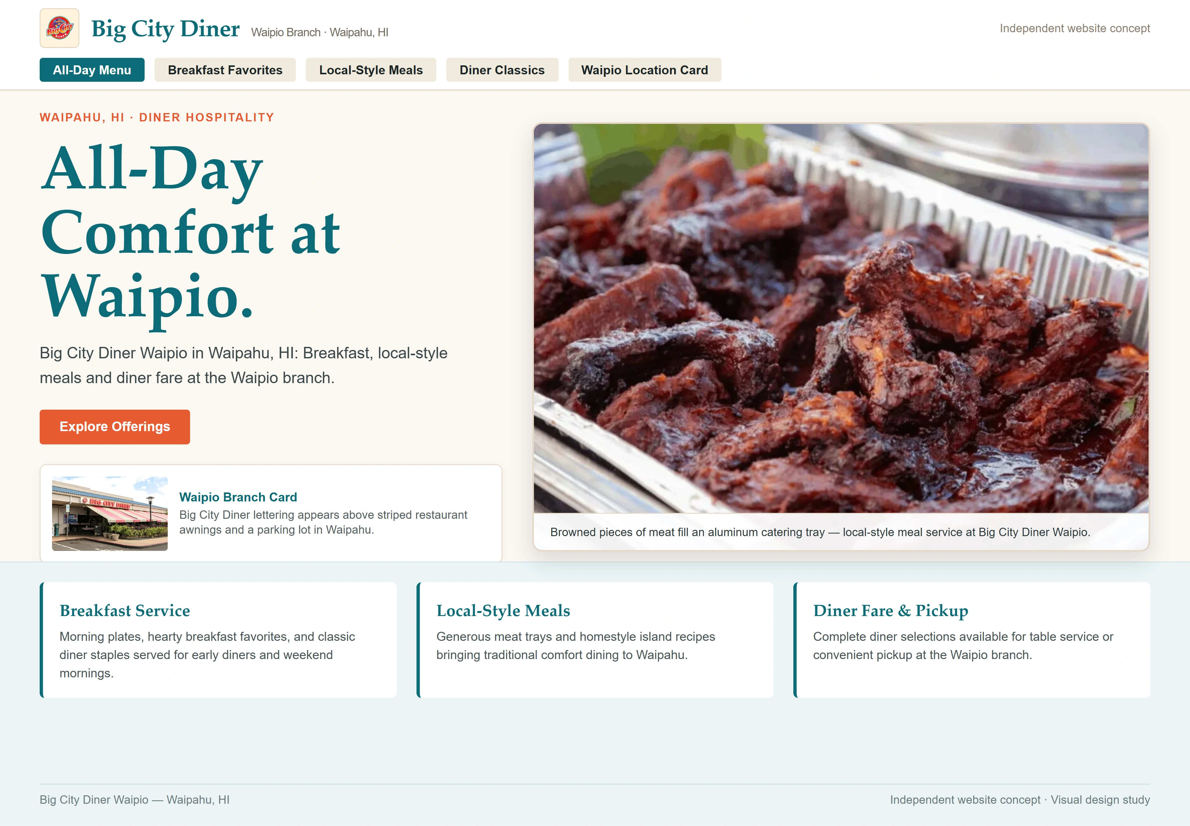 Big City Diner Waipio, individual website design concept C