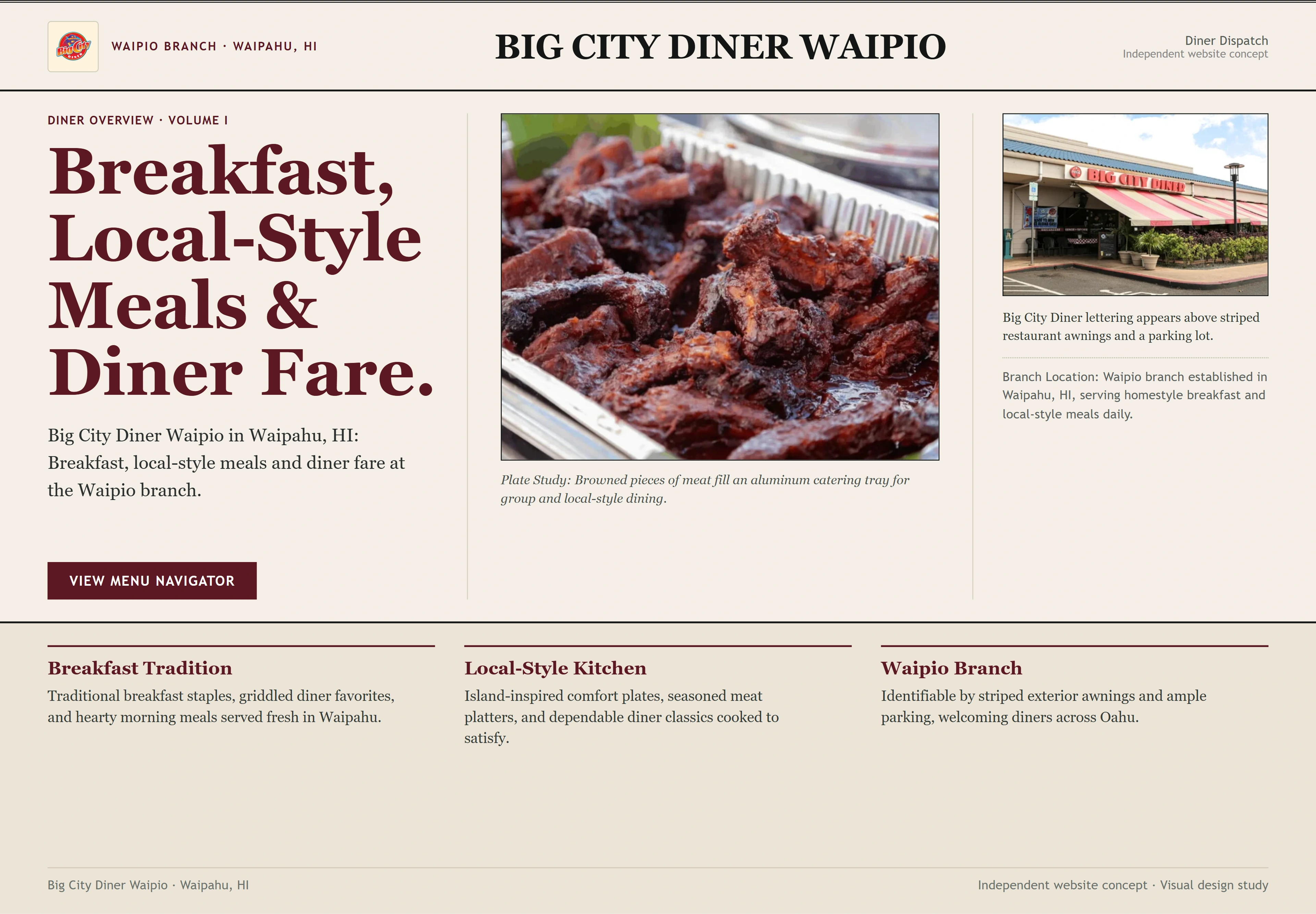 Big City Diner Waipio, individual website design concept D