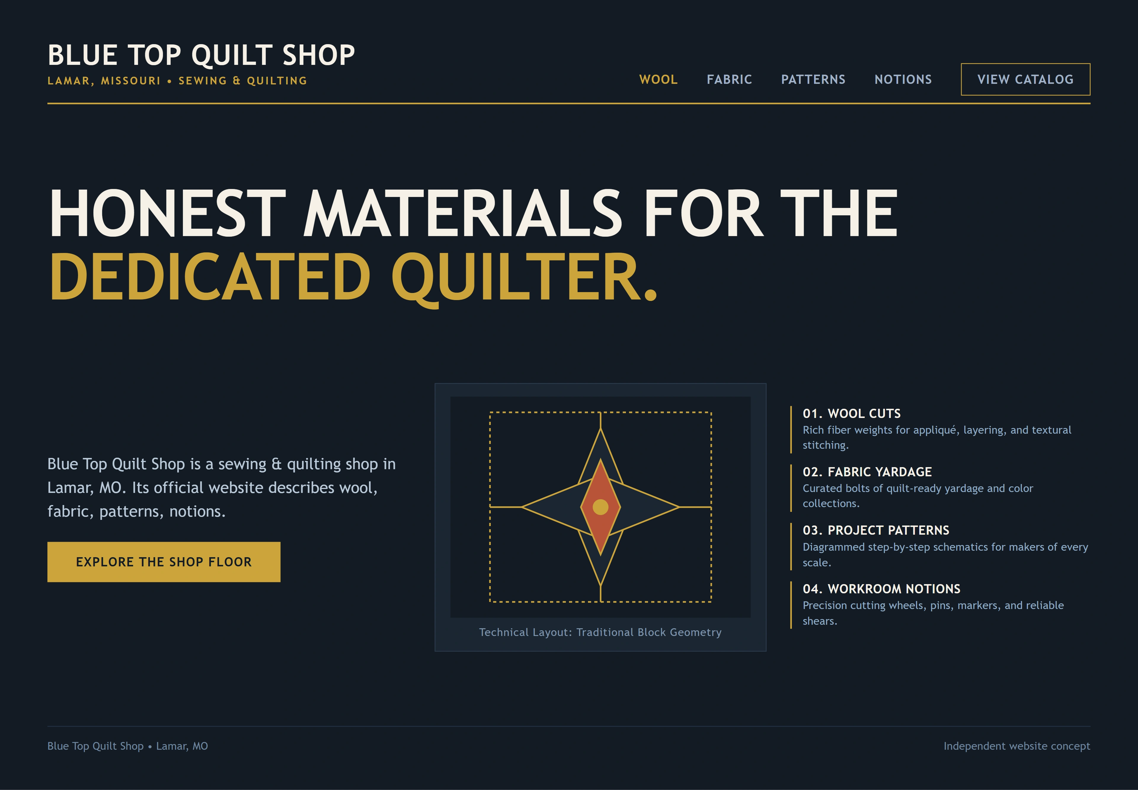 Blue Top Quilt Shop, individual website design concept B