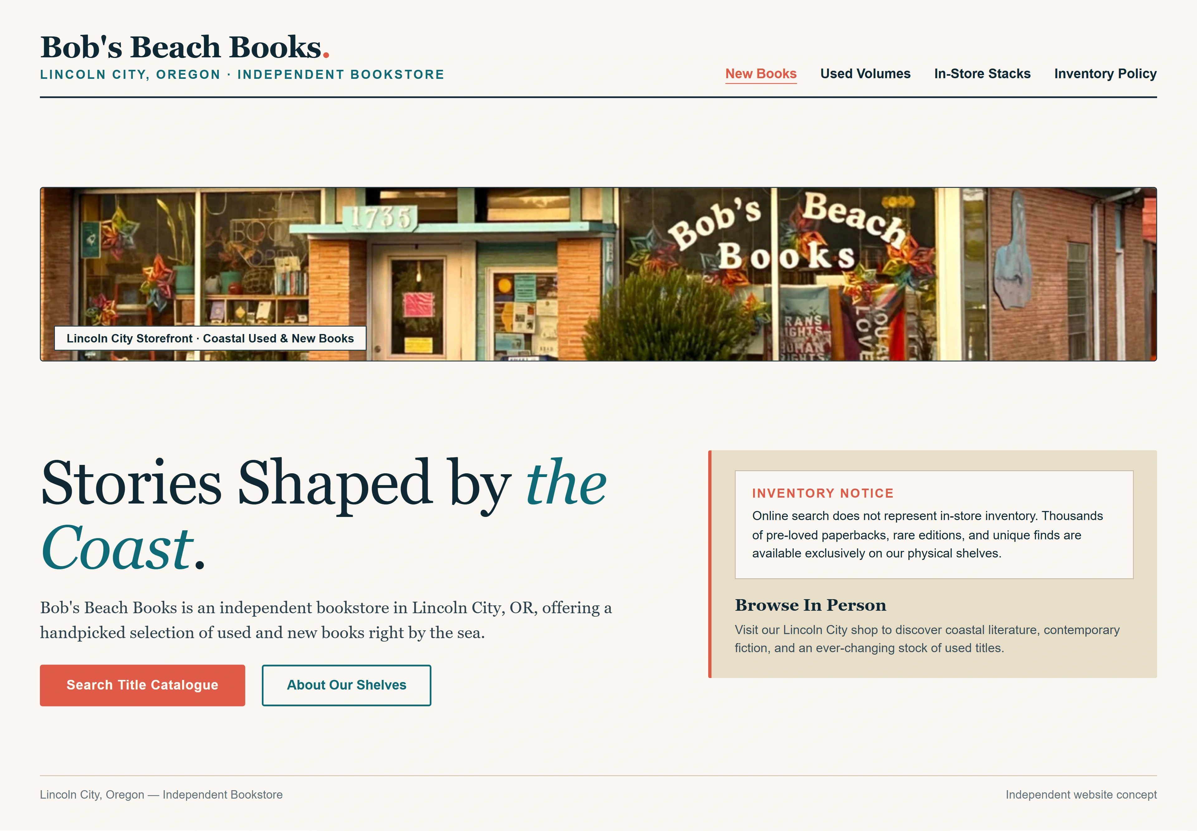 Bob's Beach Books, individual website design concept A