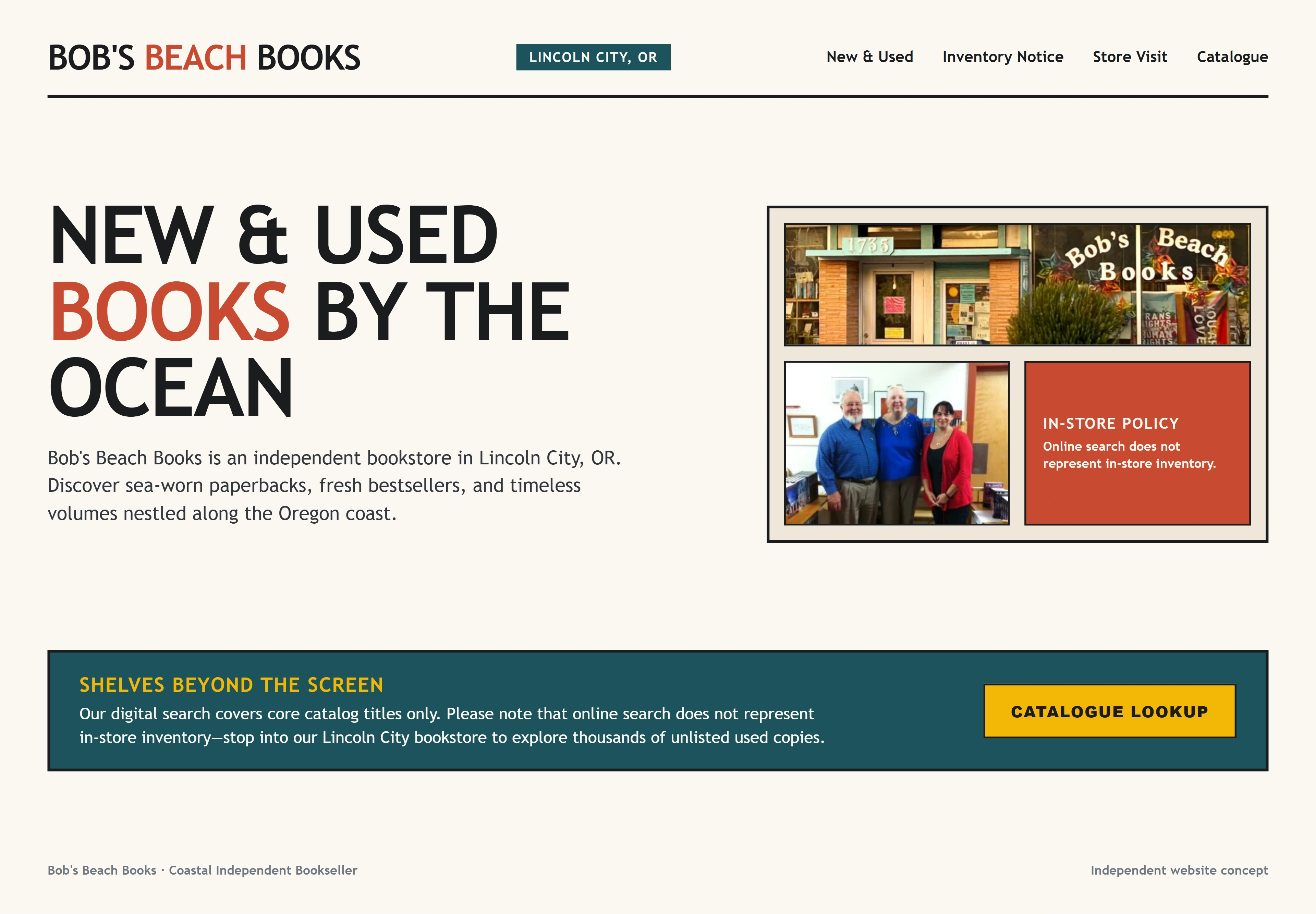 Bob's Beach Books, individual website design concept B