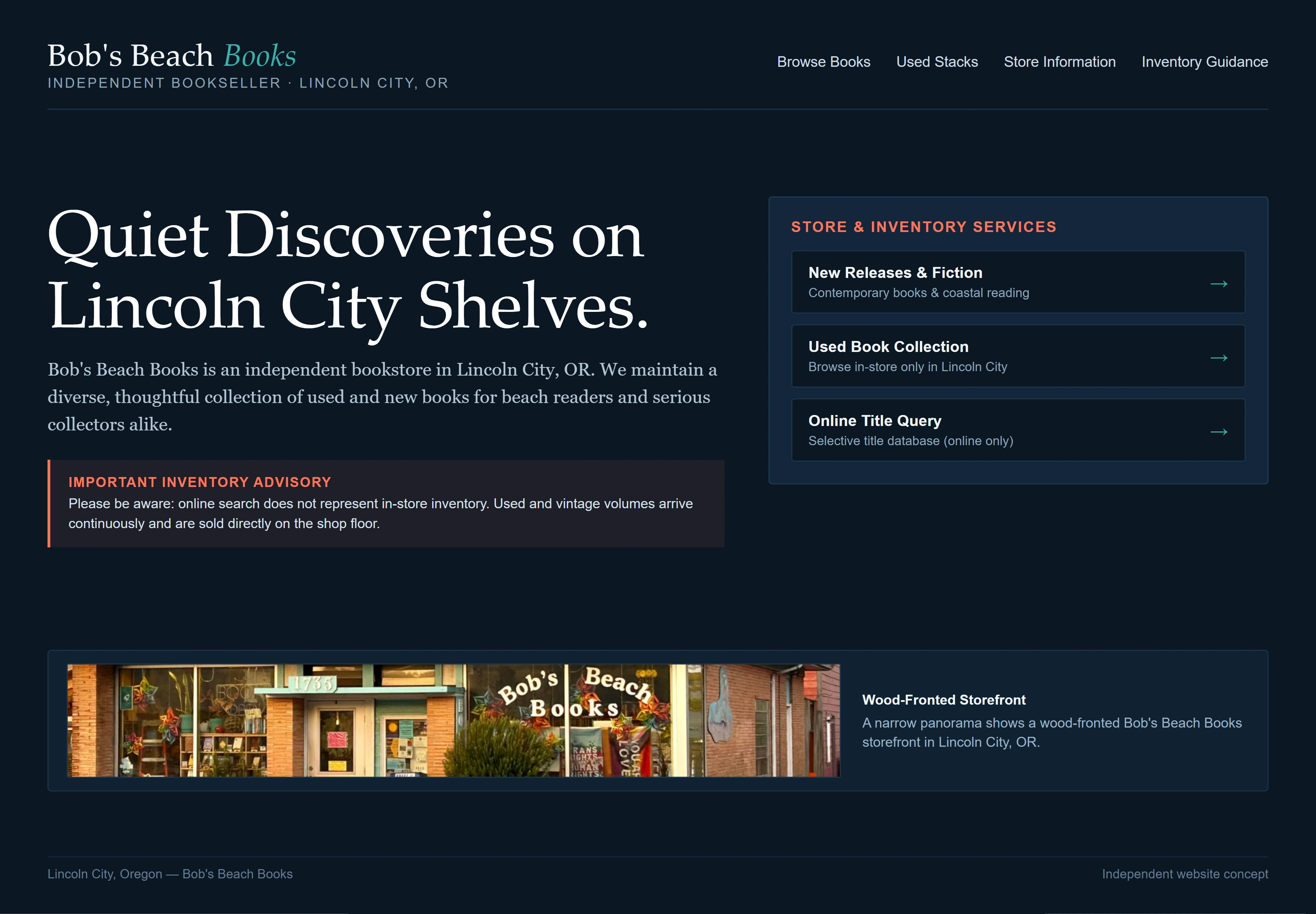 Bob's Beach Books, individual website design concept C