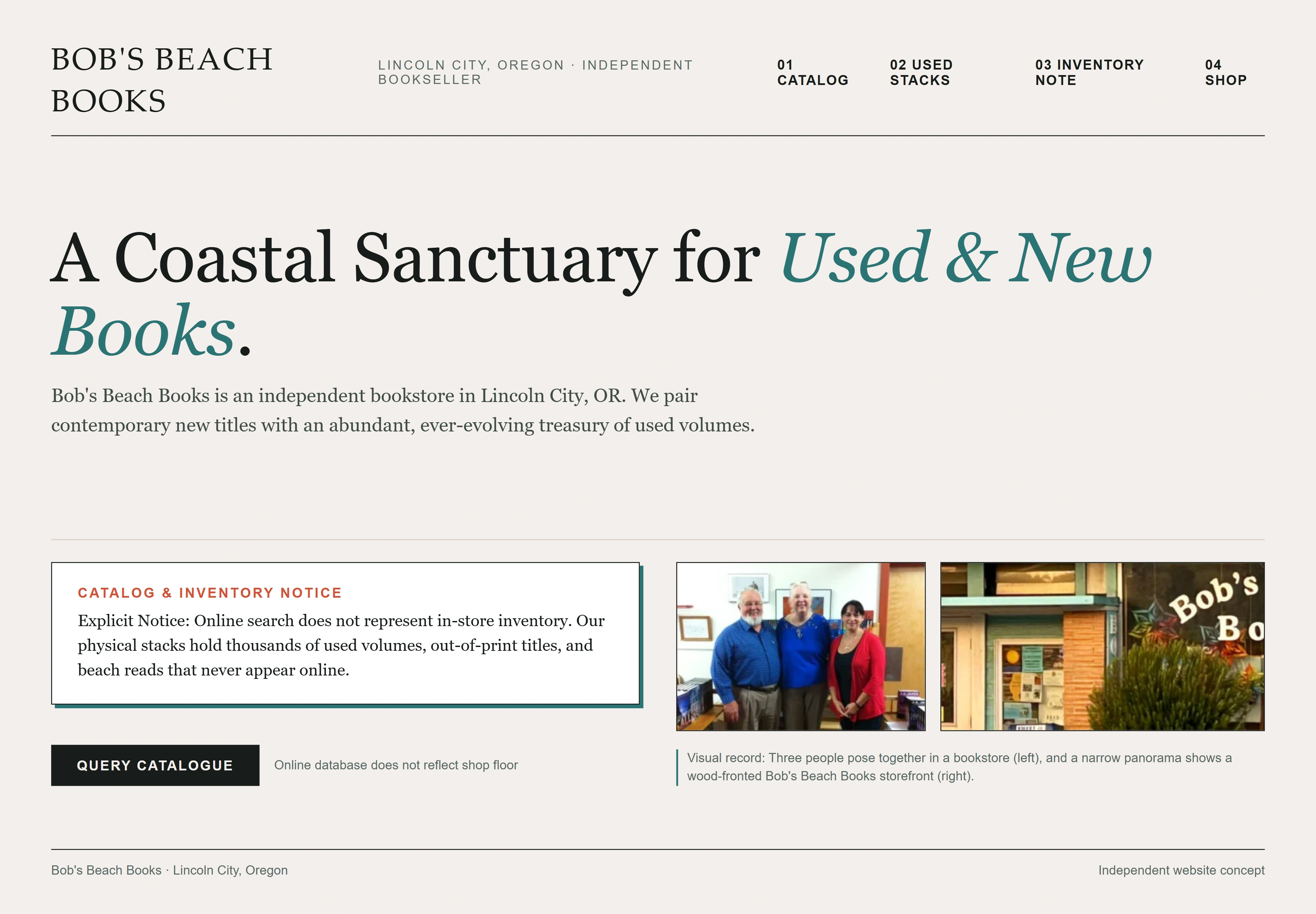 Bob's Beach Books, individual website design concept D