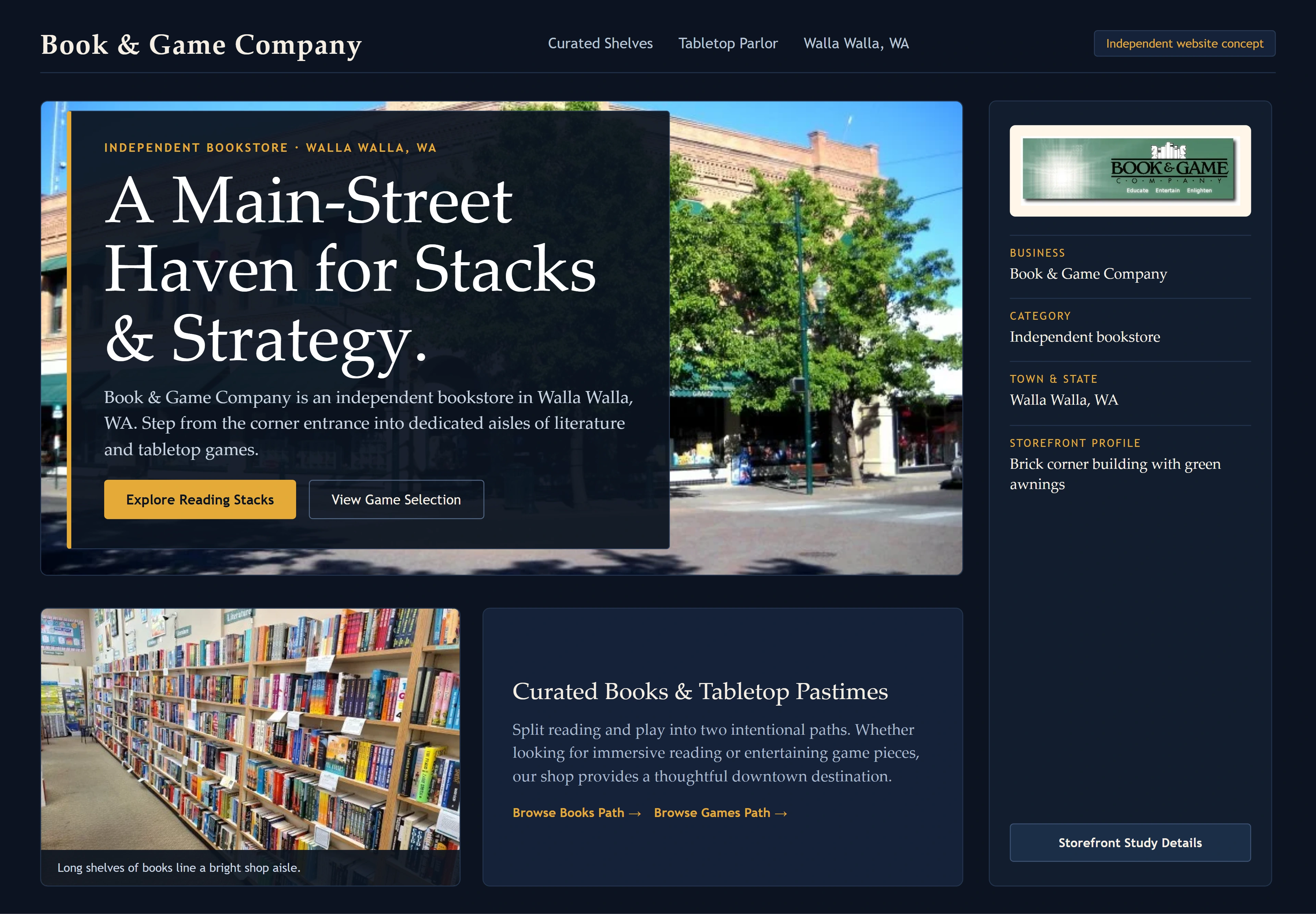 Book & Game Company, individual website design concept B