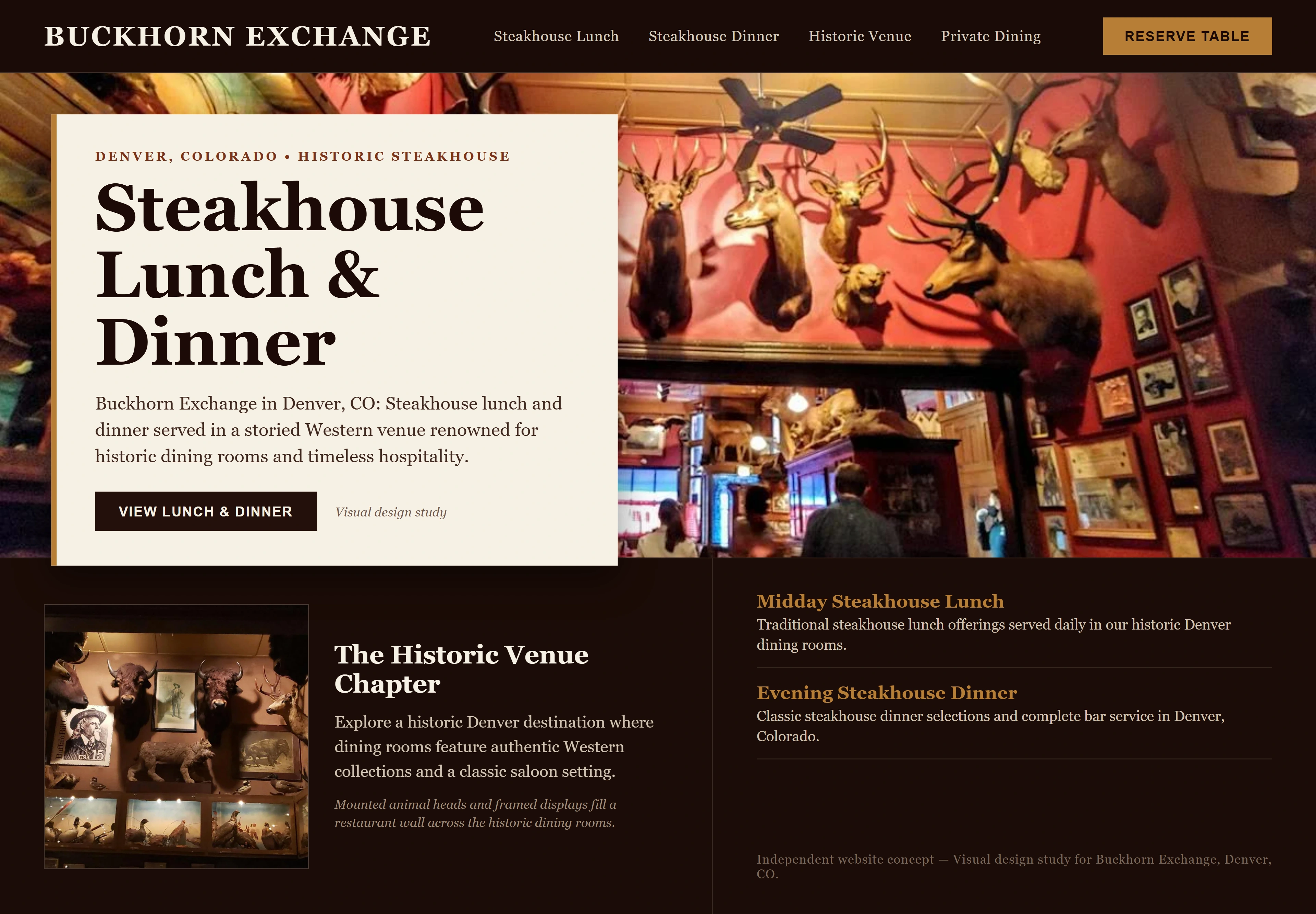Buckhorn Exchange, individual website design concept A