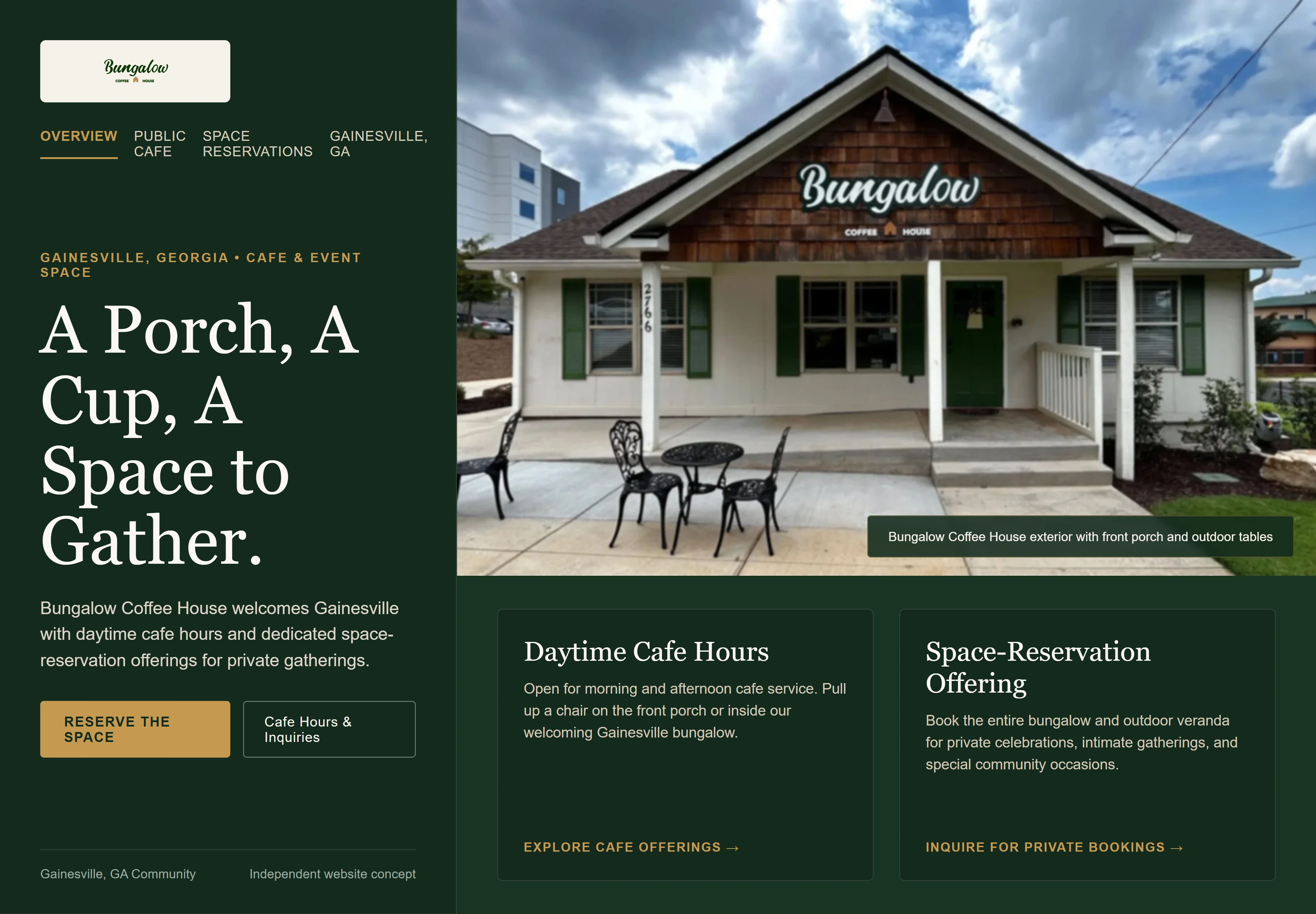 Bungalow Coffee House, individual website design concept A
