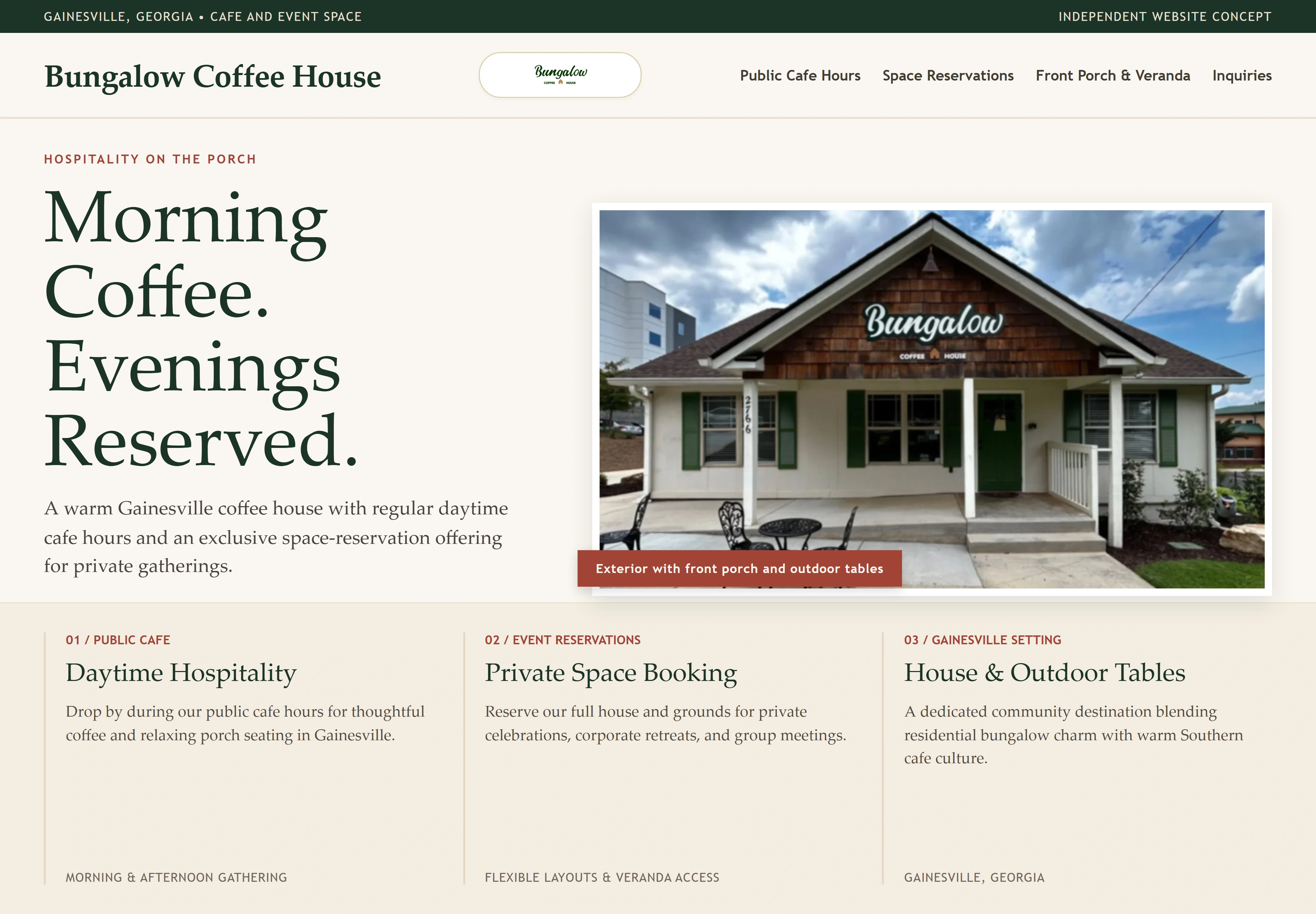 Bungalow Coffee House, individual website design concept B