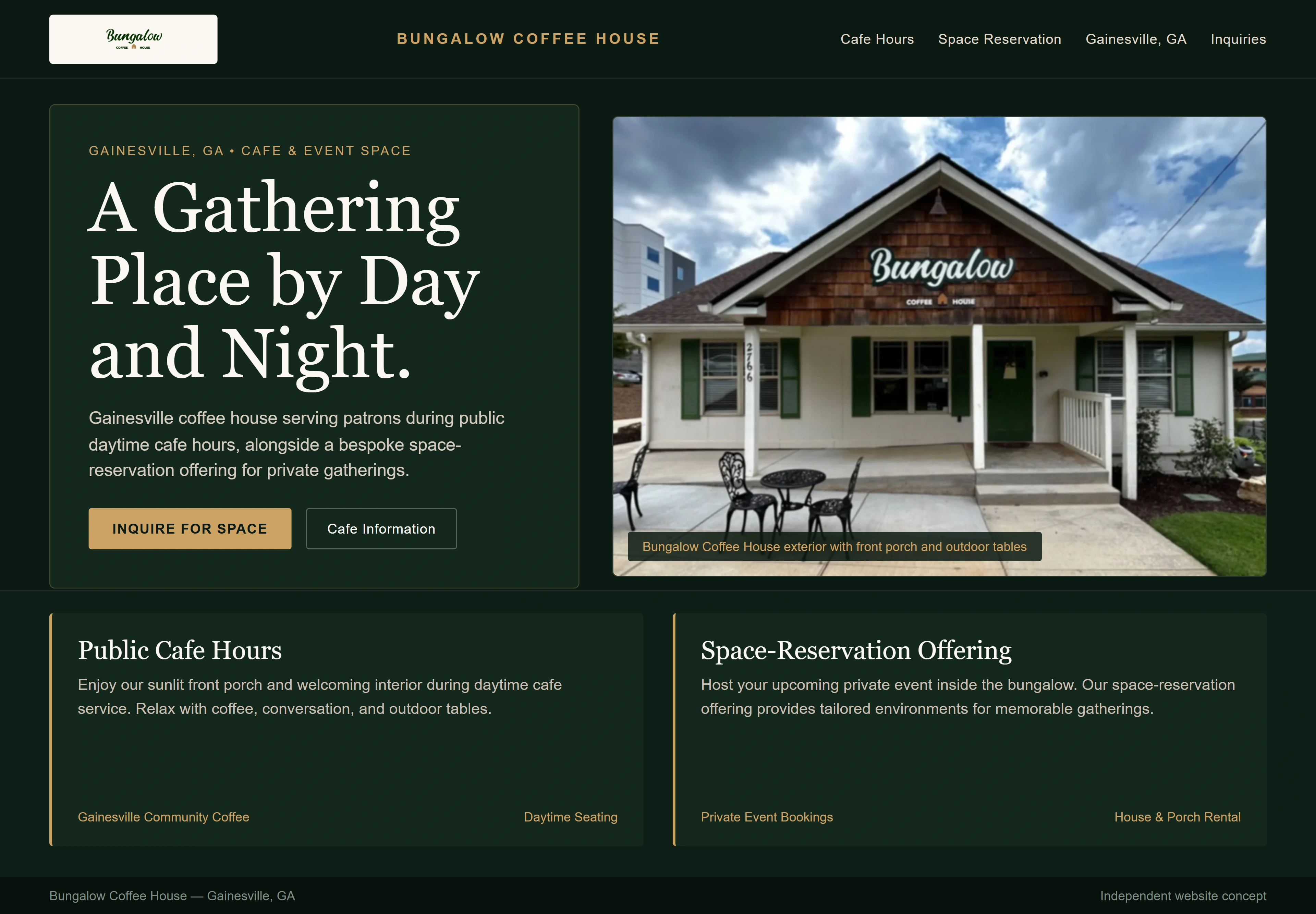 Bungalow Coffee House, individual website design concept C