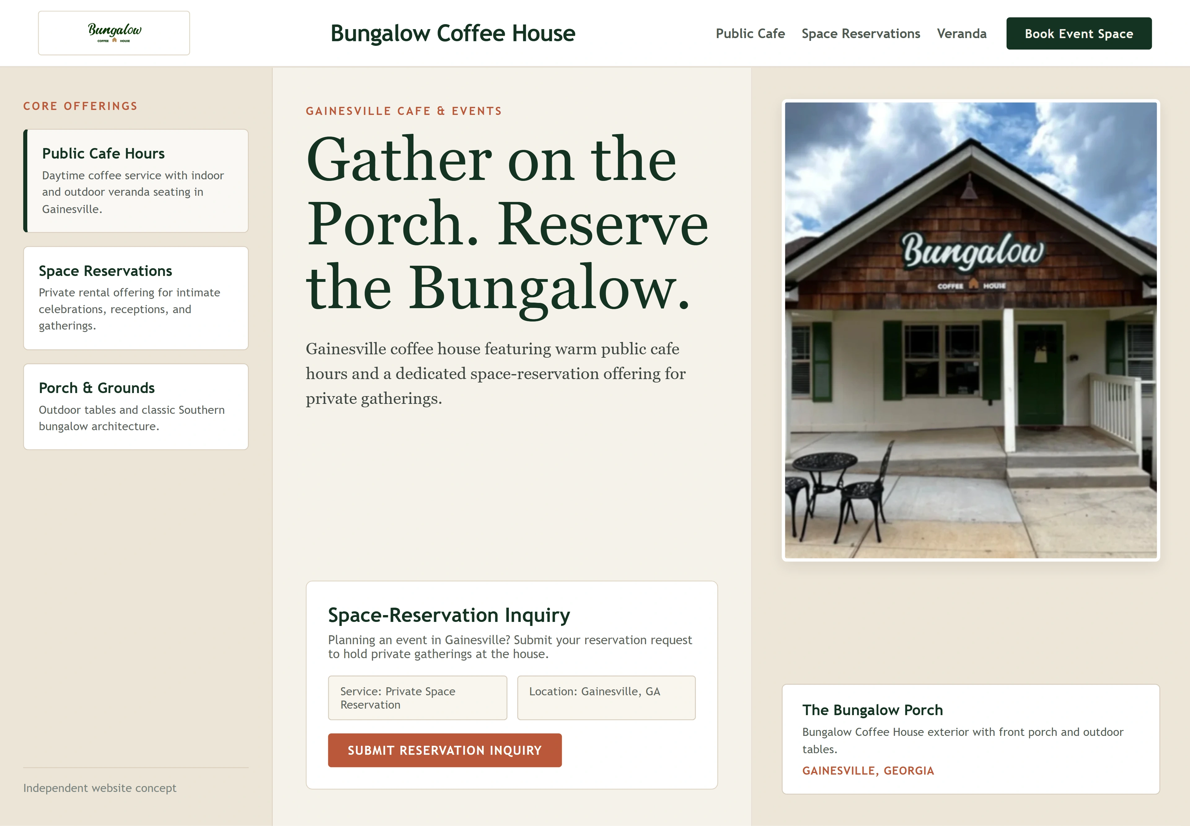 Bungalow Coffee House, individual website design concept D