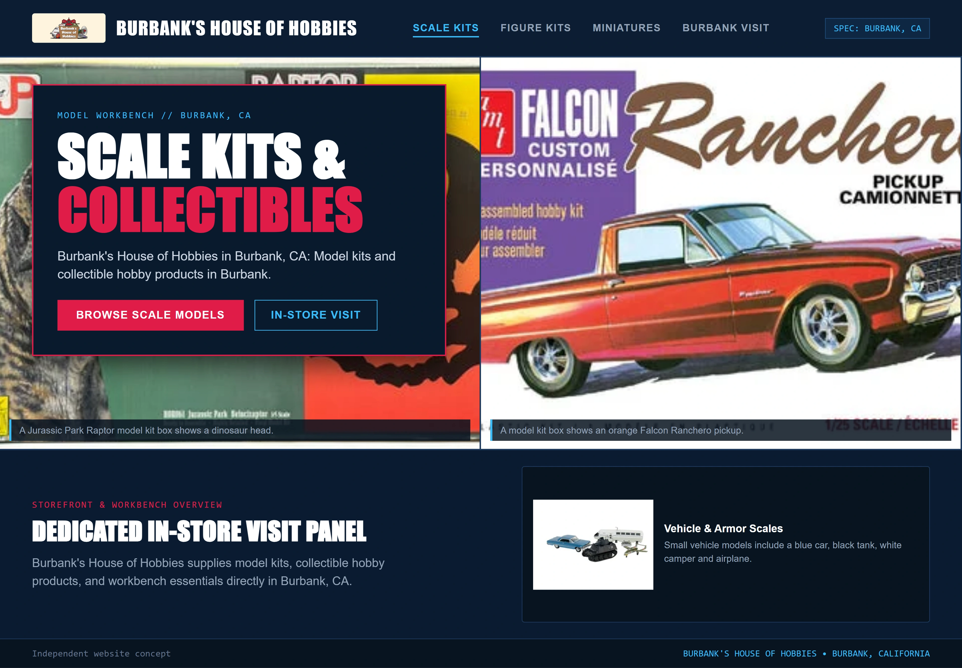Burbank's House of Hobbies, individual website design concept B