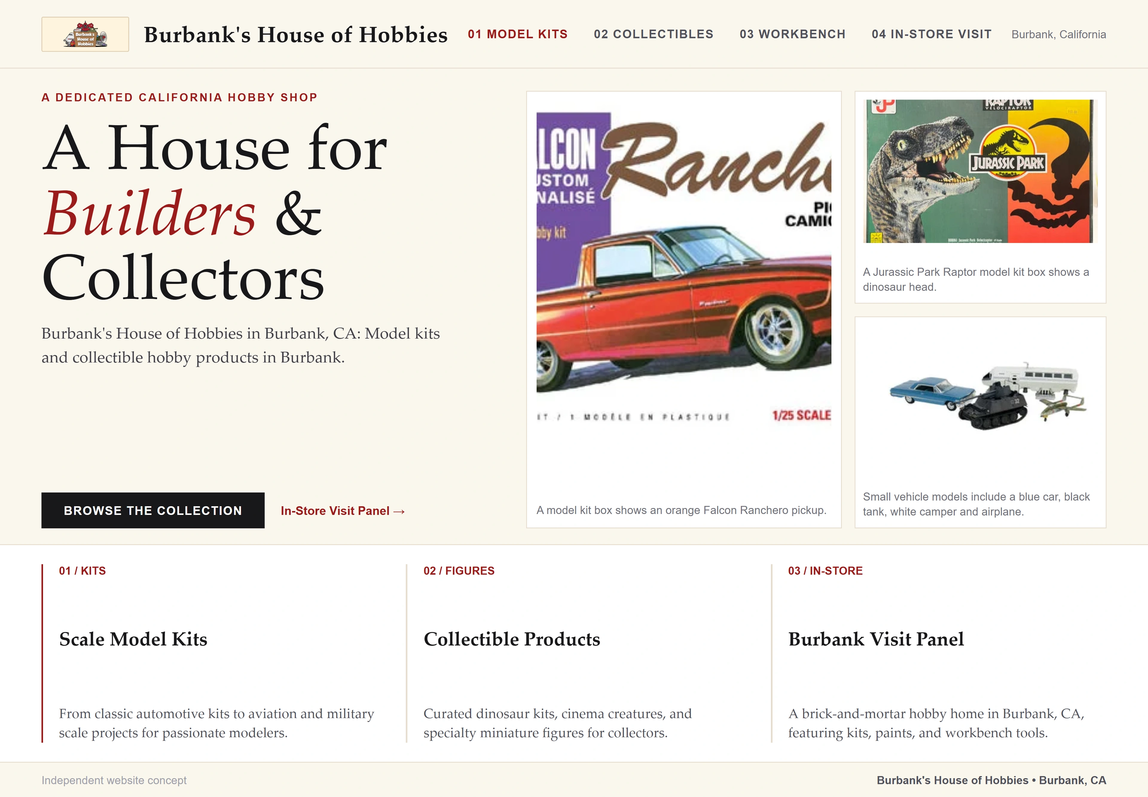 Burbank's House of Hobbies, individual website design concept D