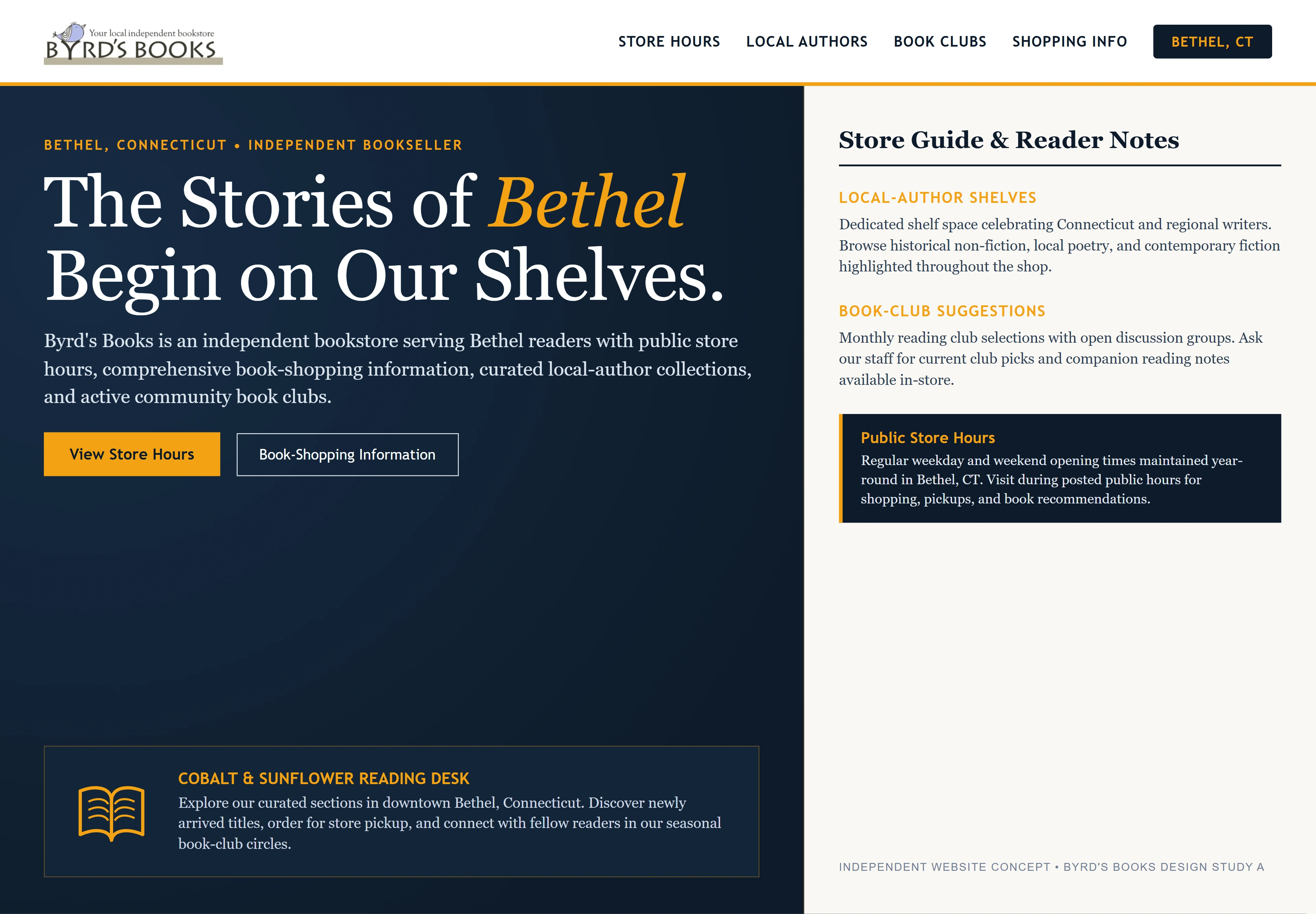 Byrd's Books, individual website design concept A
