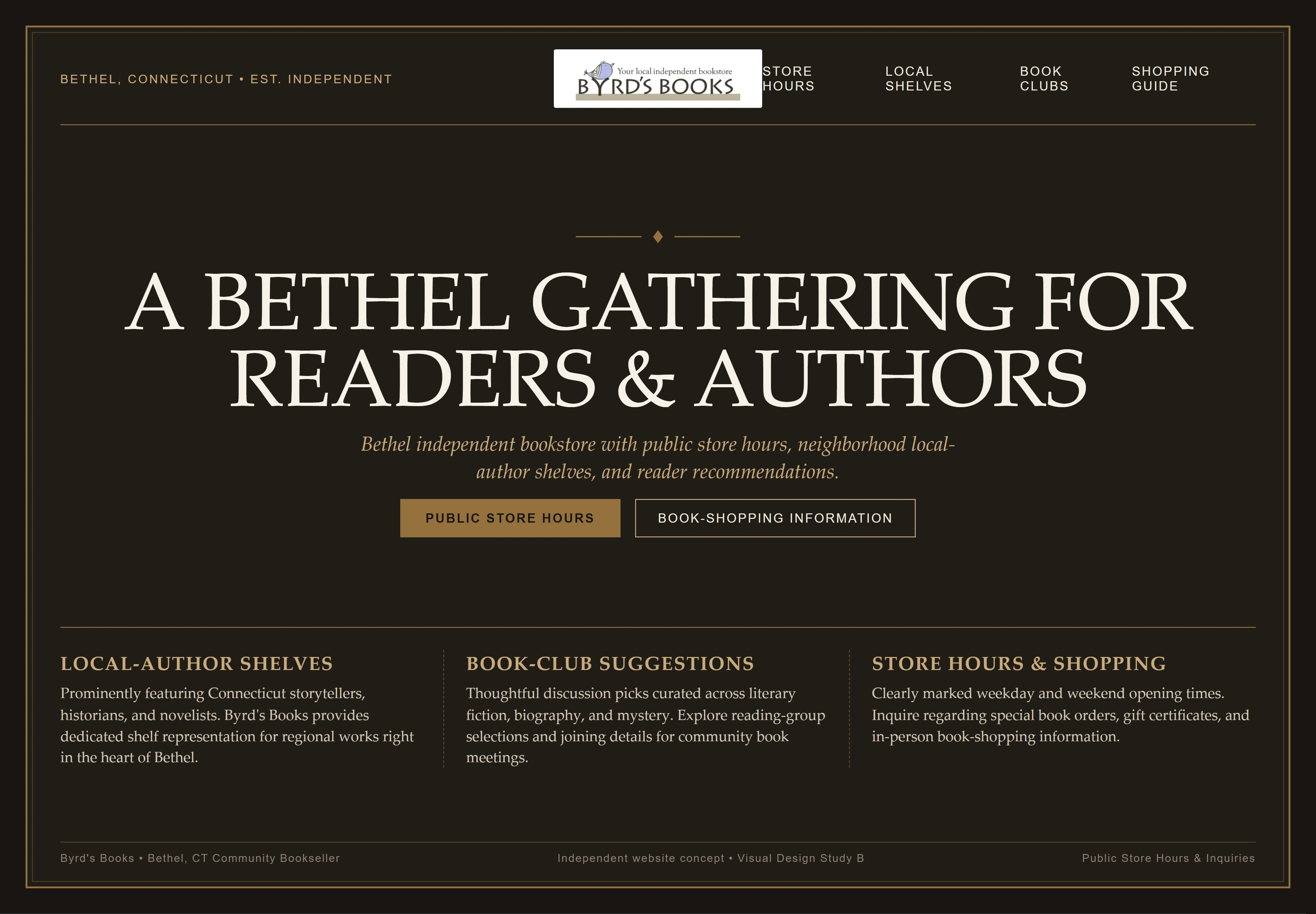 Byrd's Books, individual website design concept B