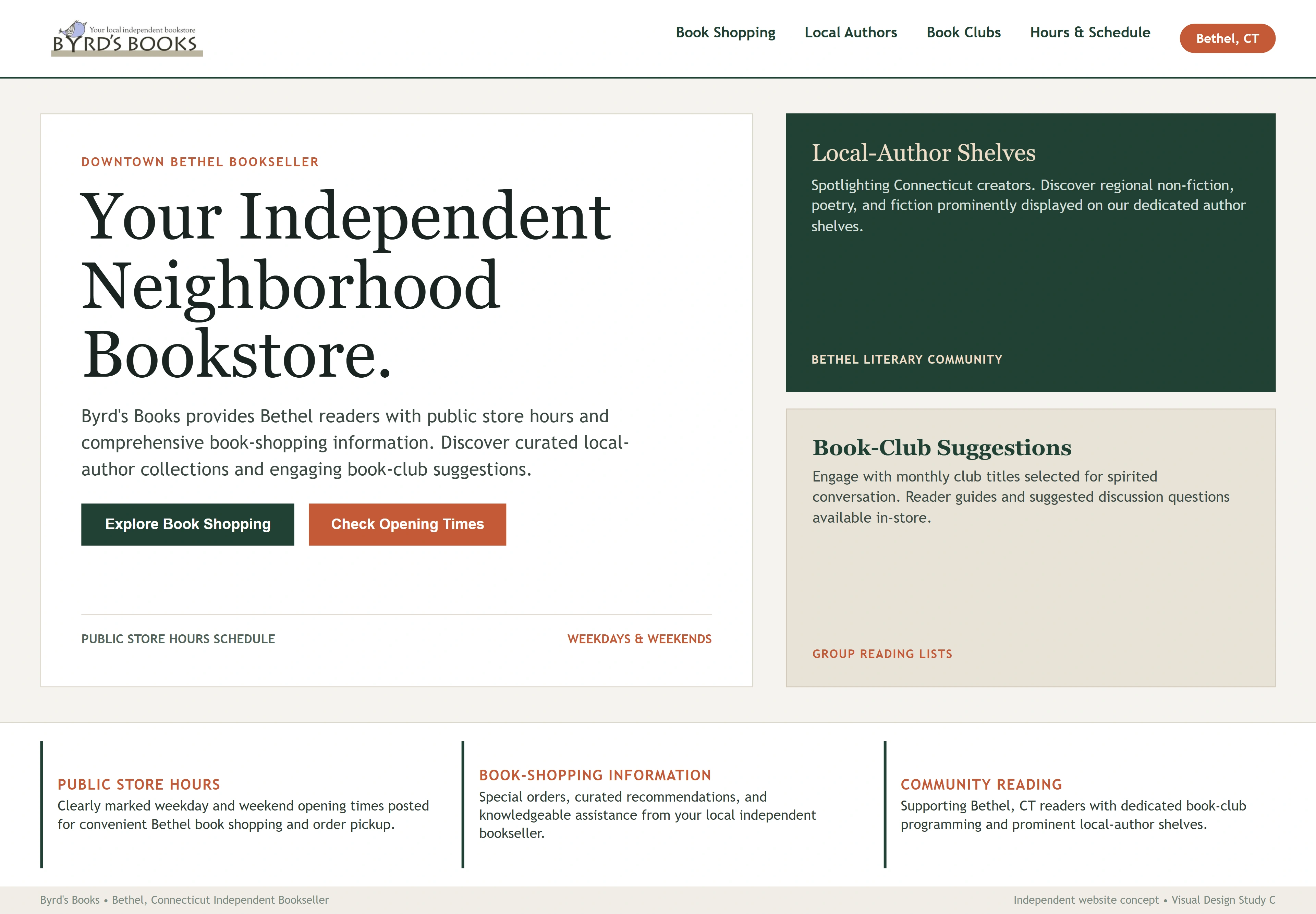 Byrd's Books, individual website design concept C