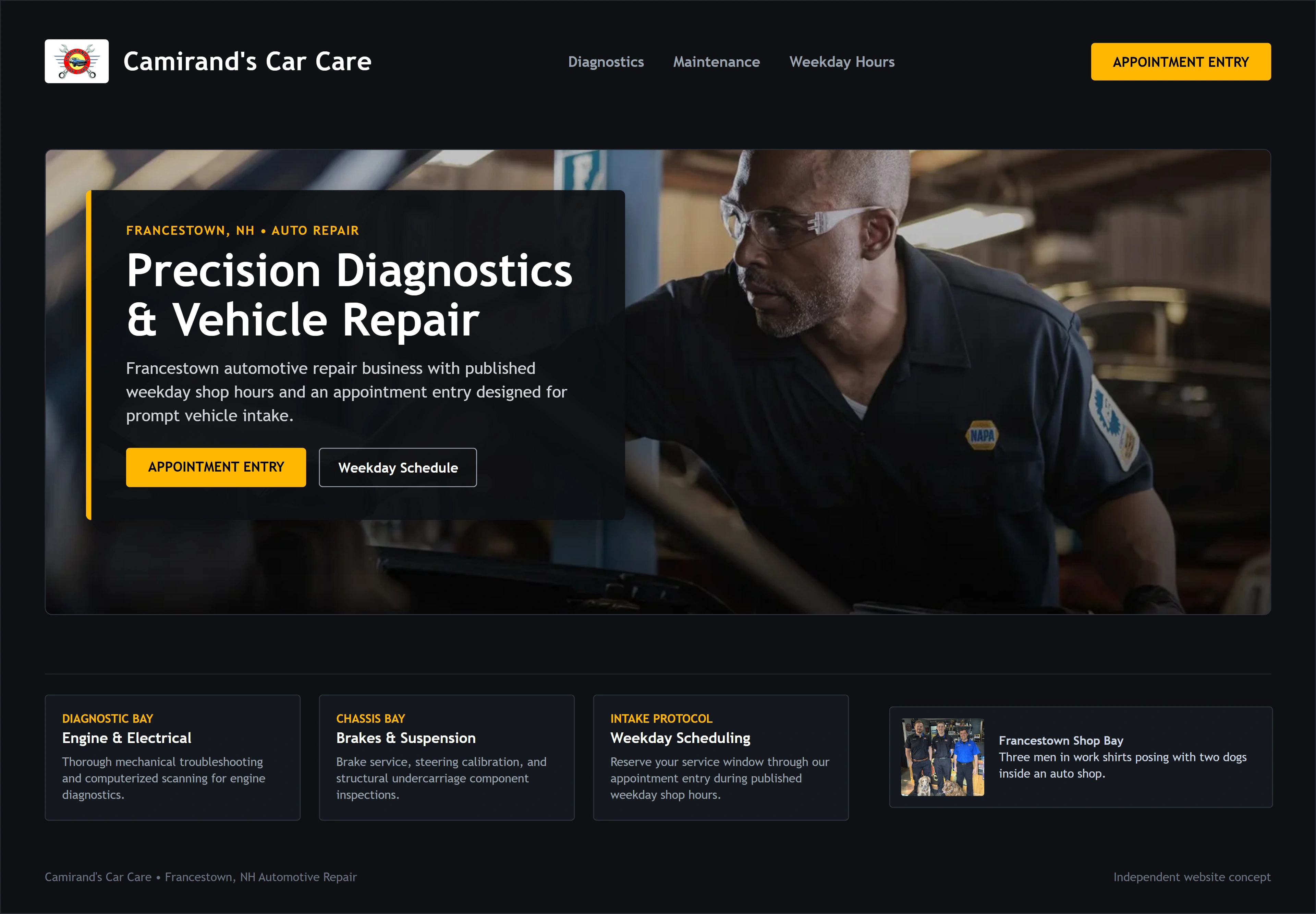 Camirand`s Car Care, individual website design concept C
