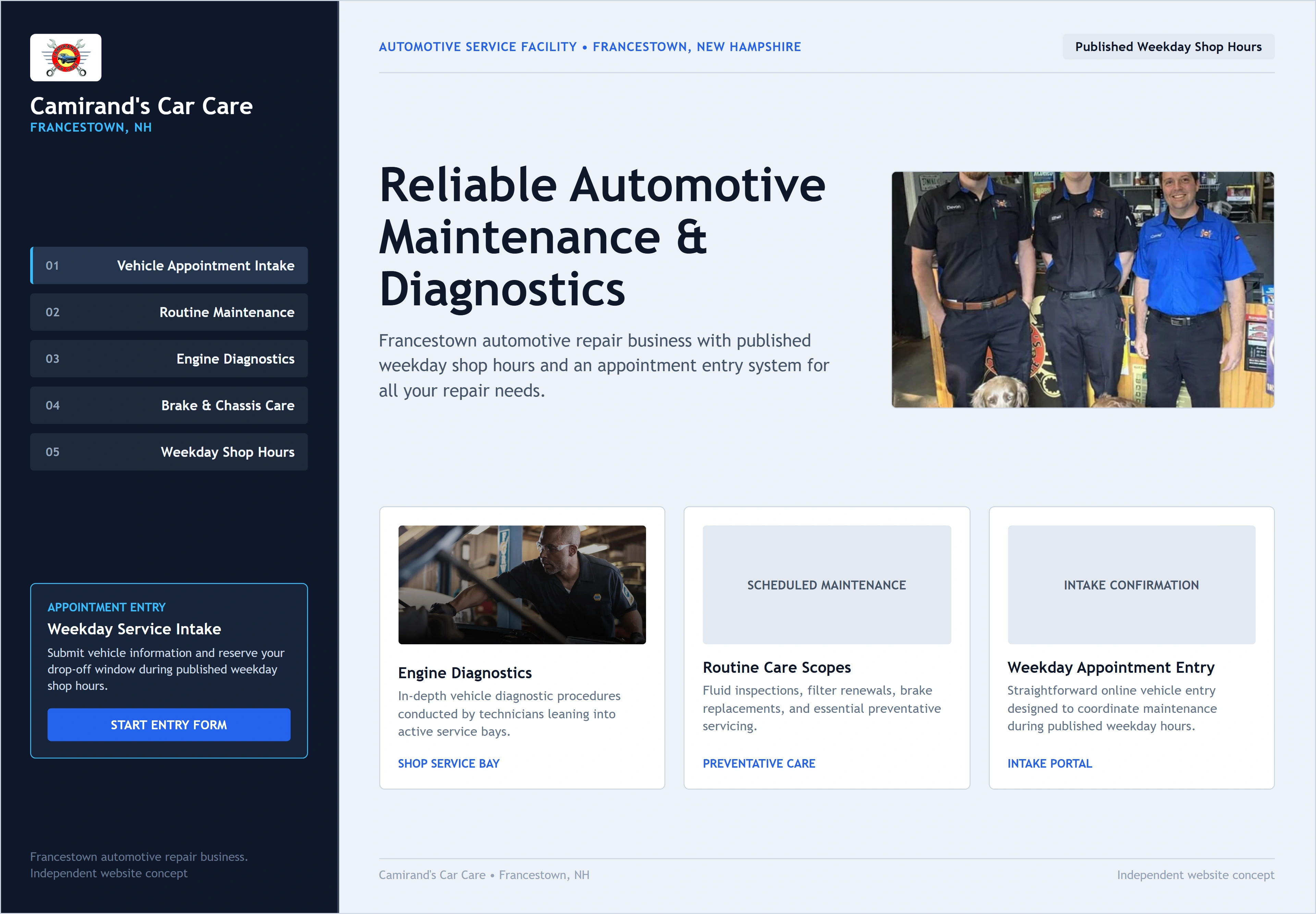 Camirand`s Car Care, individual website design concept D