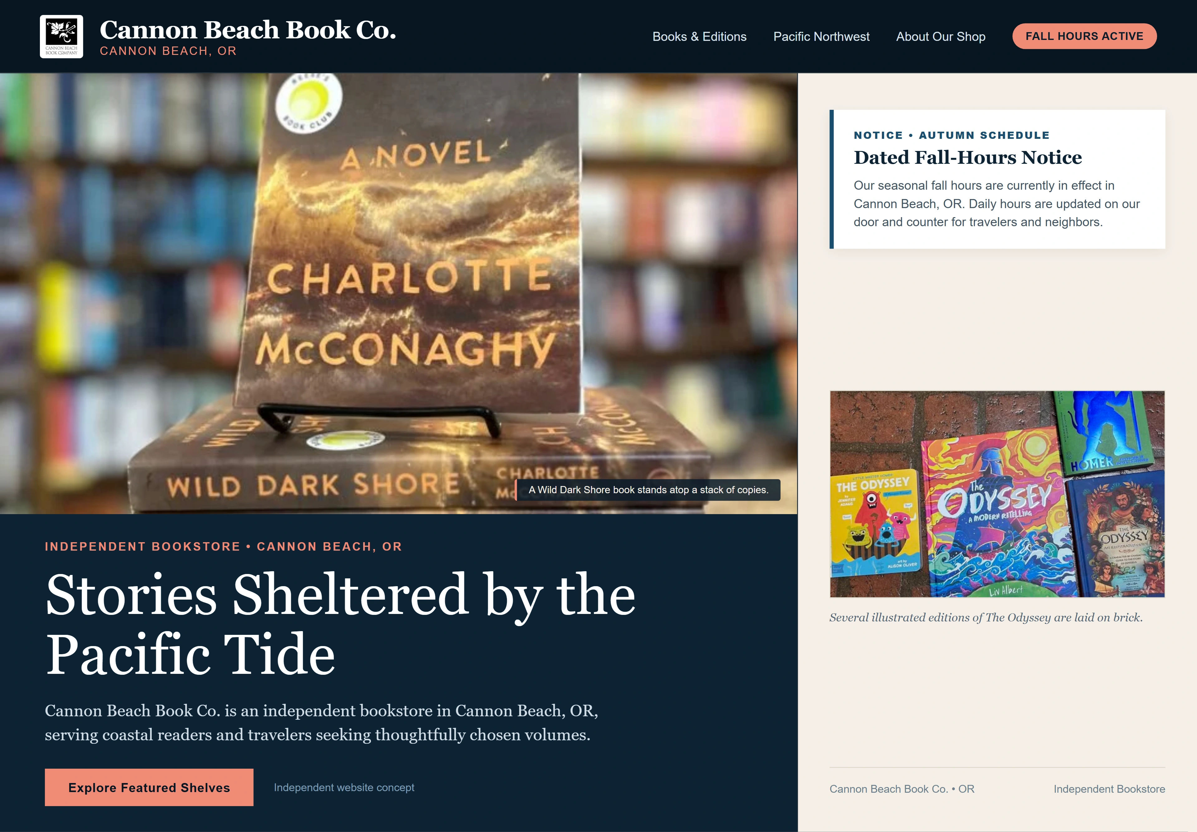 Cannon Beach Book Co., individual website design concept A