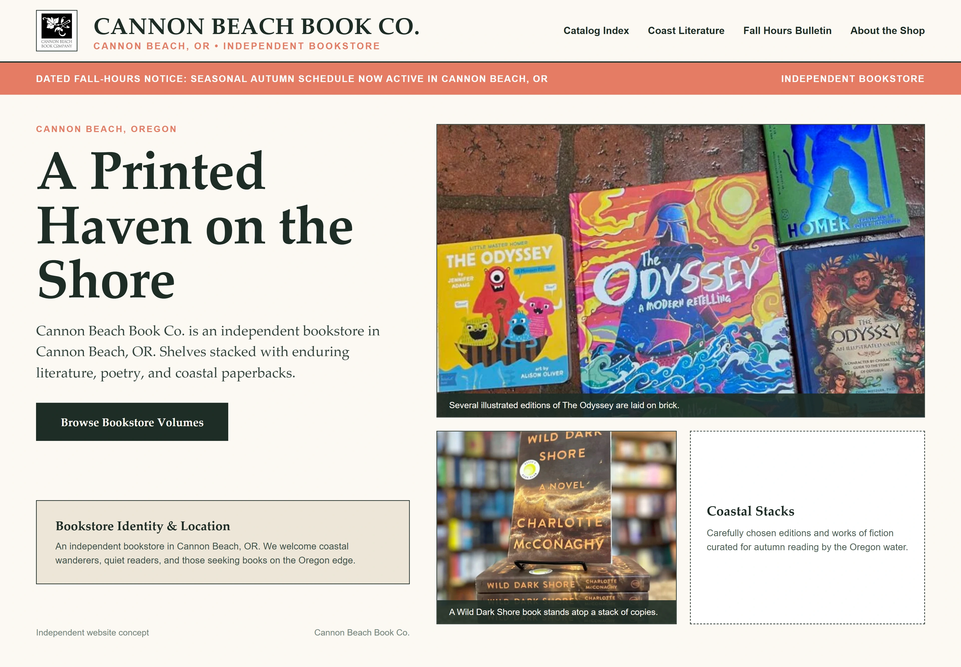 Cannon Beach Book Co., individual website design concept B