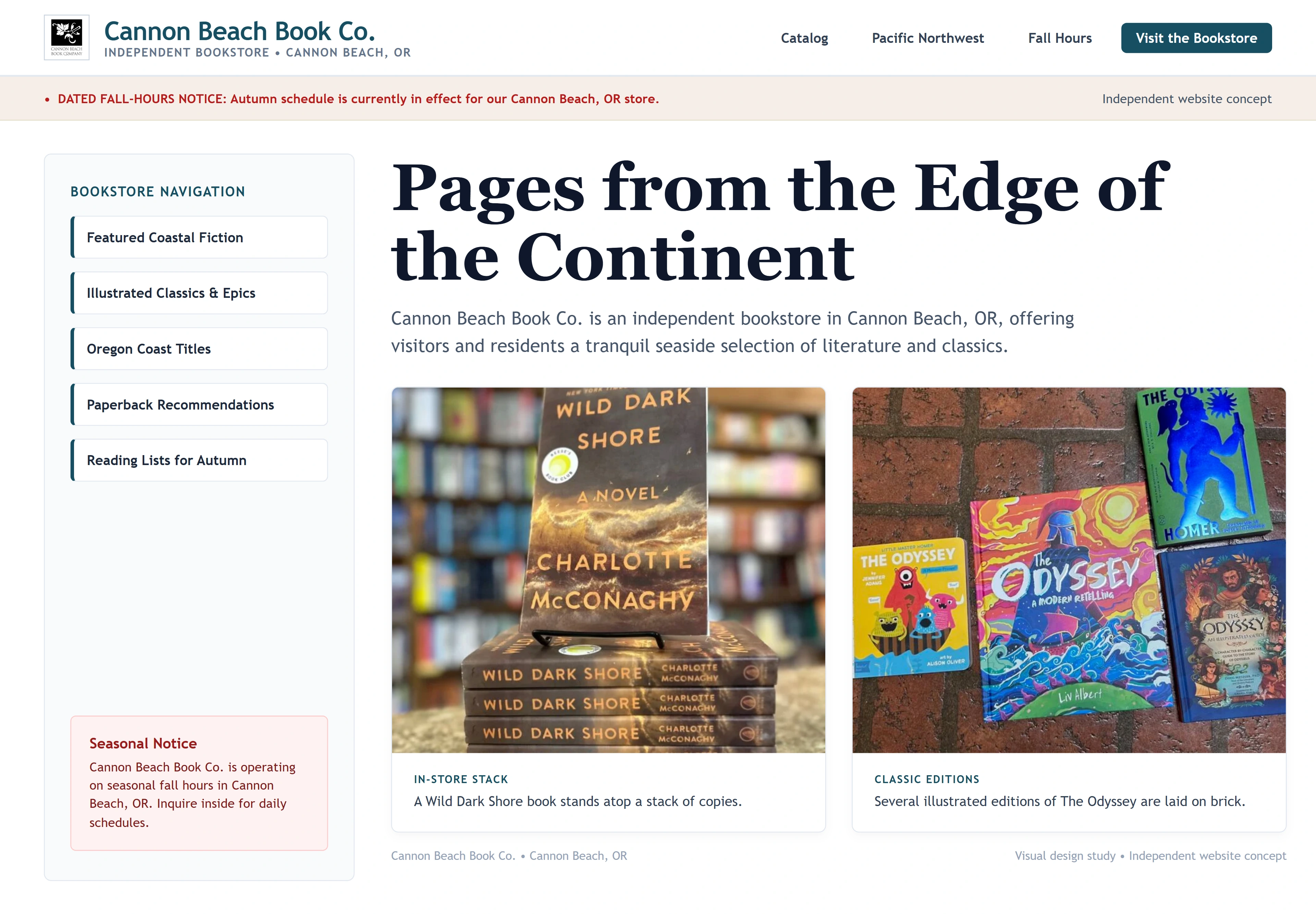 Cannon Beach Book Co., individual website design concept C