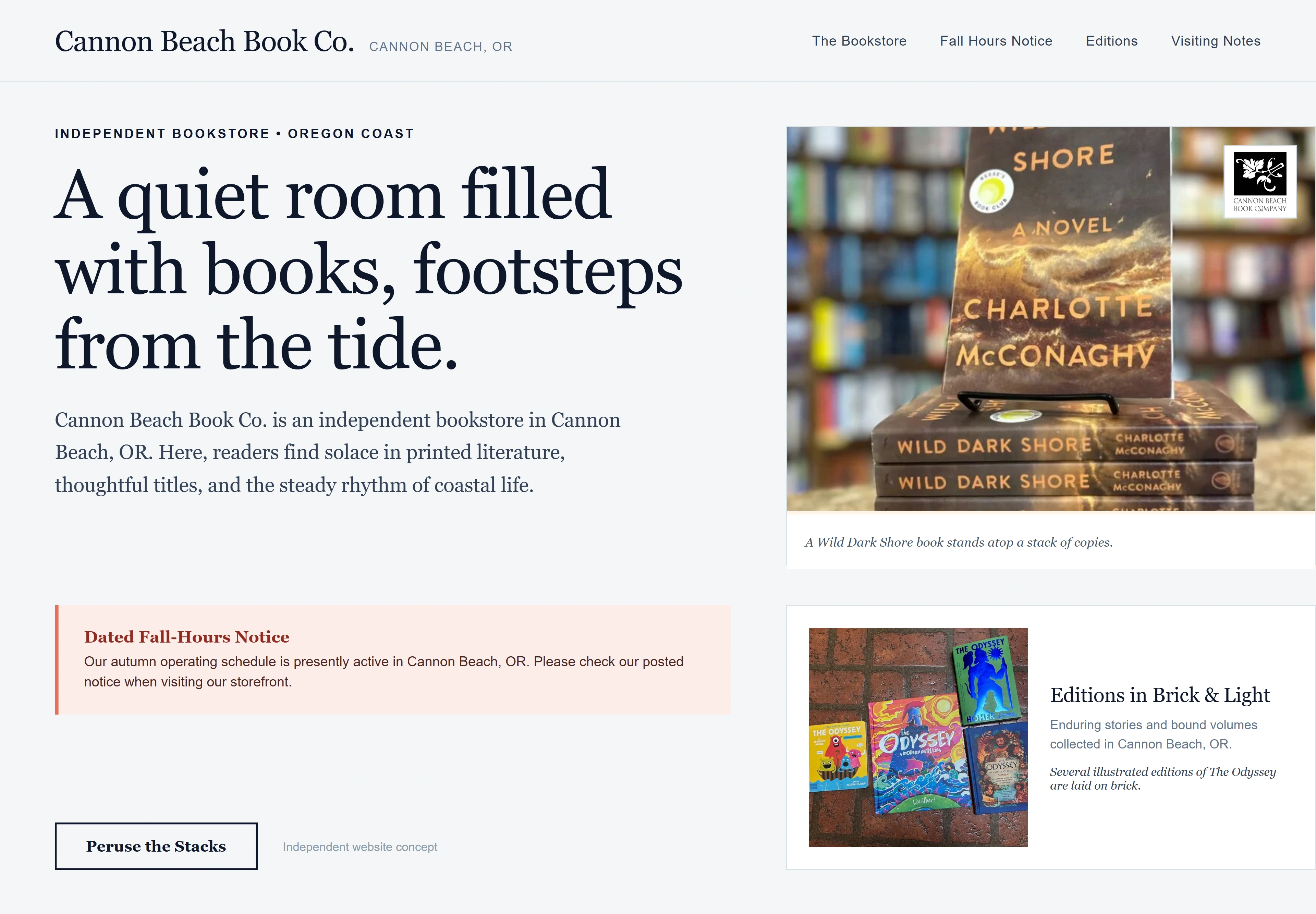 Cannon Beach Book Co., individual website design concept D