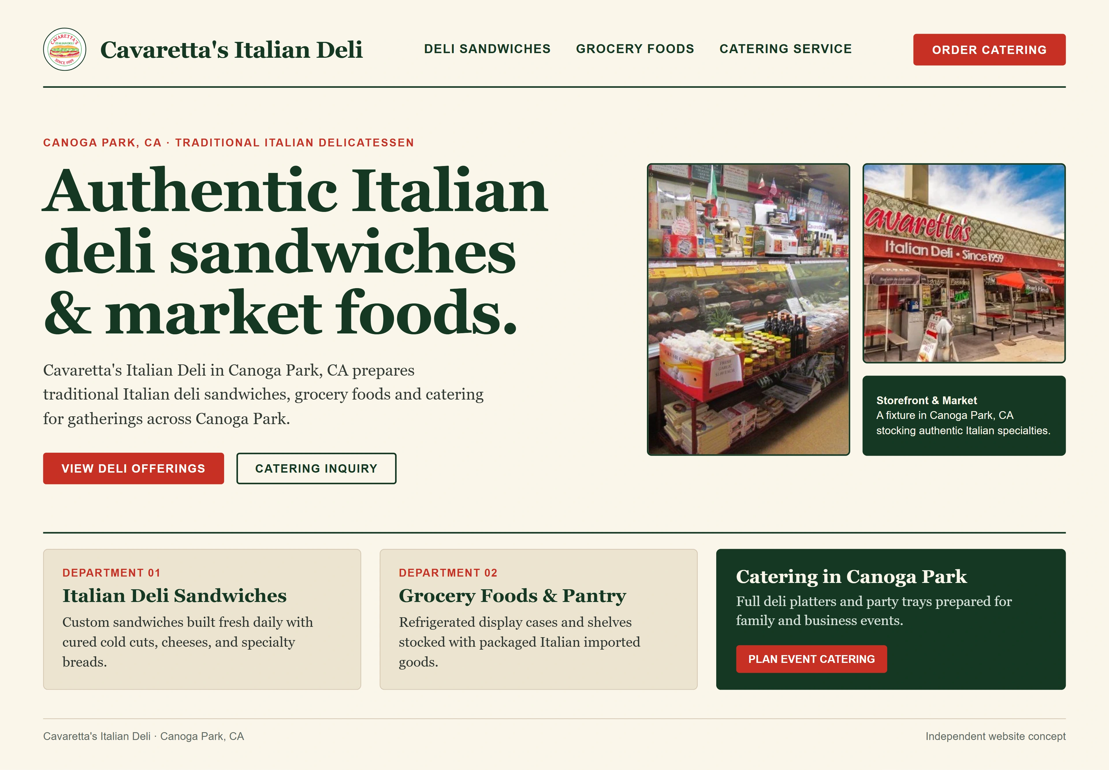 Cavaretta's Italian Deli, individual website design concept A