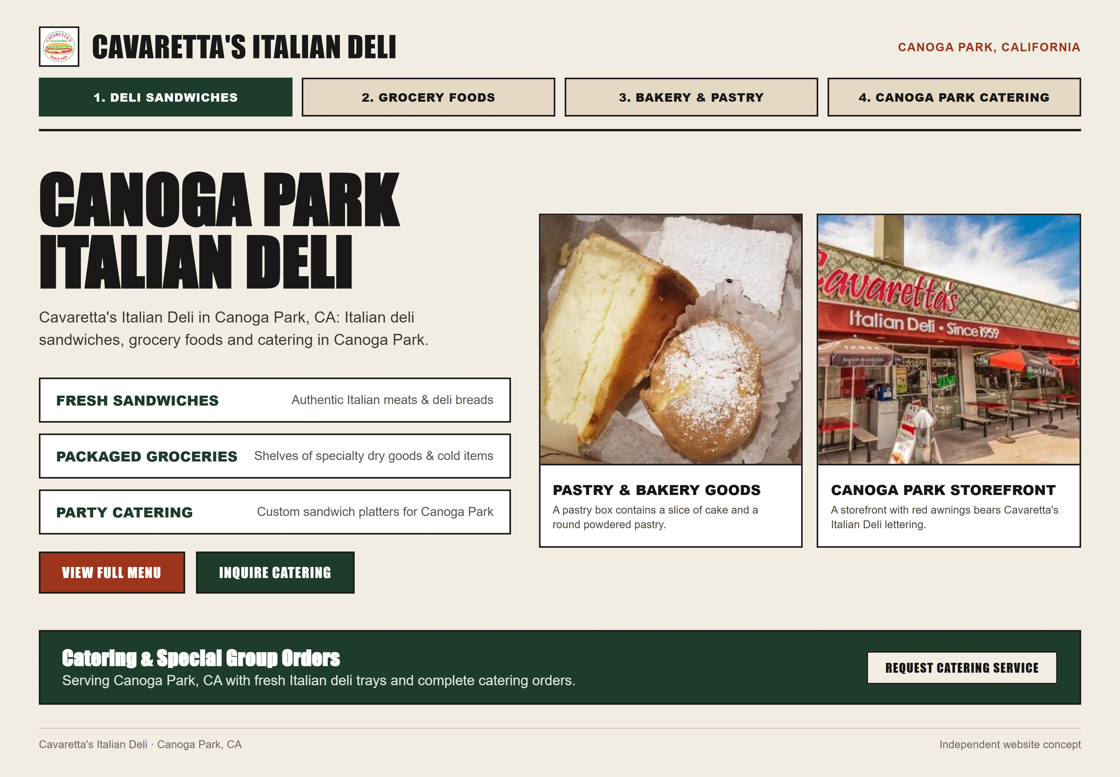 Cavaretta's Italian Deli, individual website design concept C