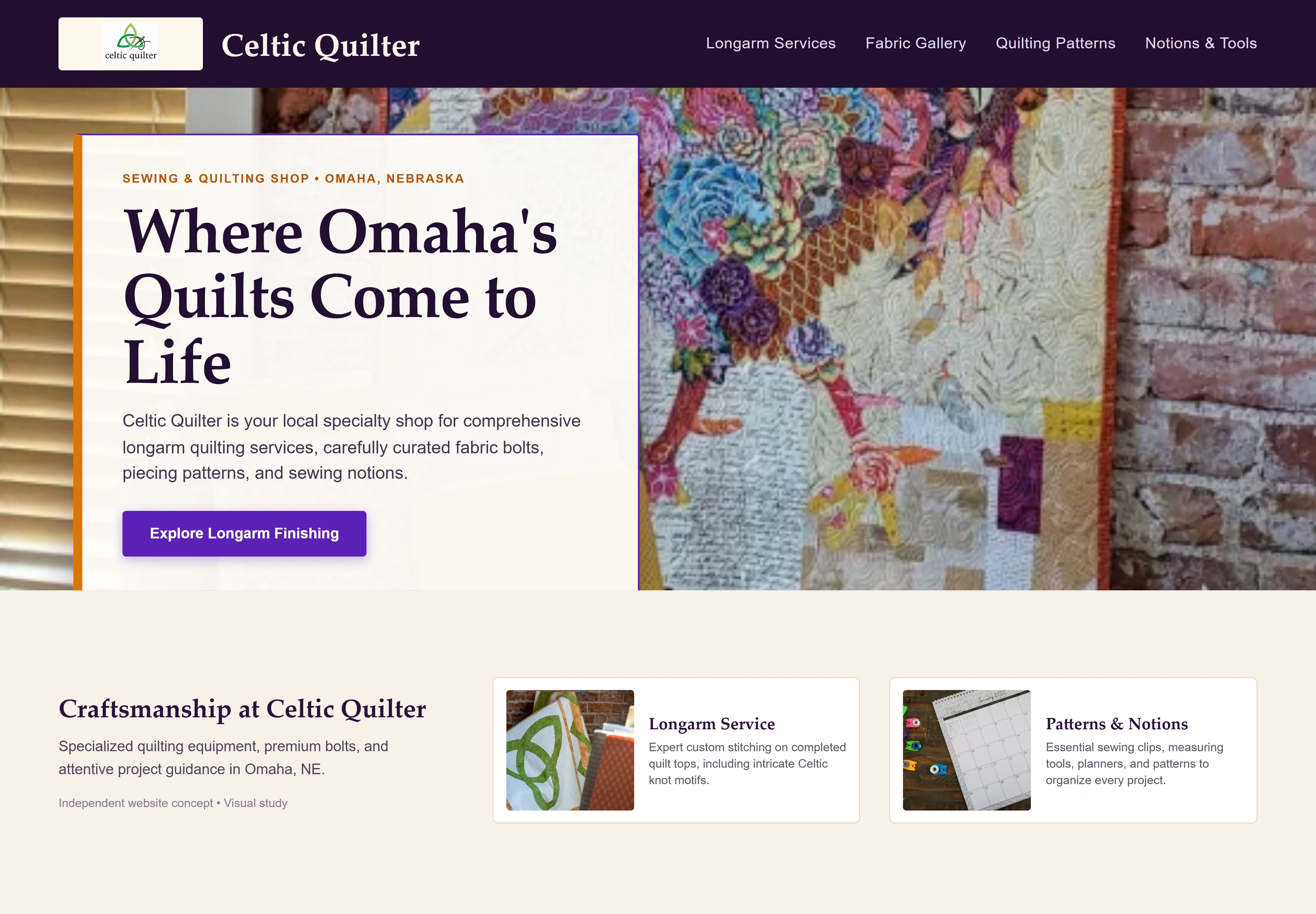 Celtic Quilter, individual website design concept C
