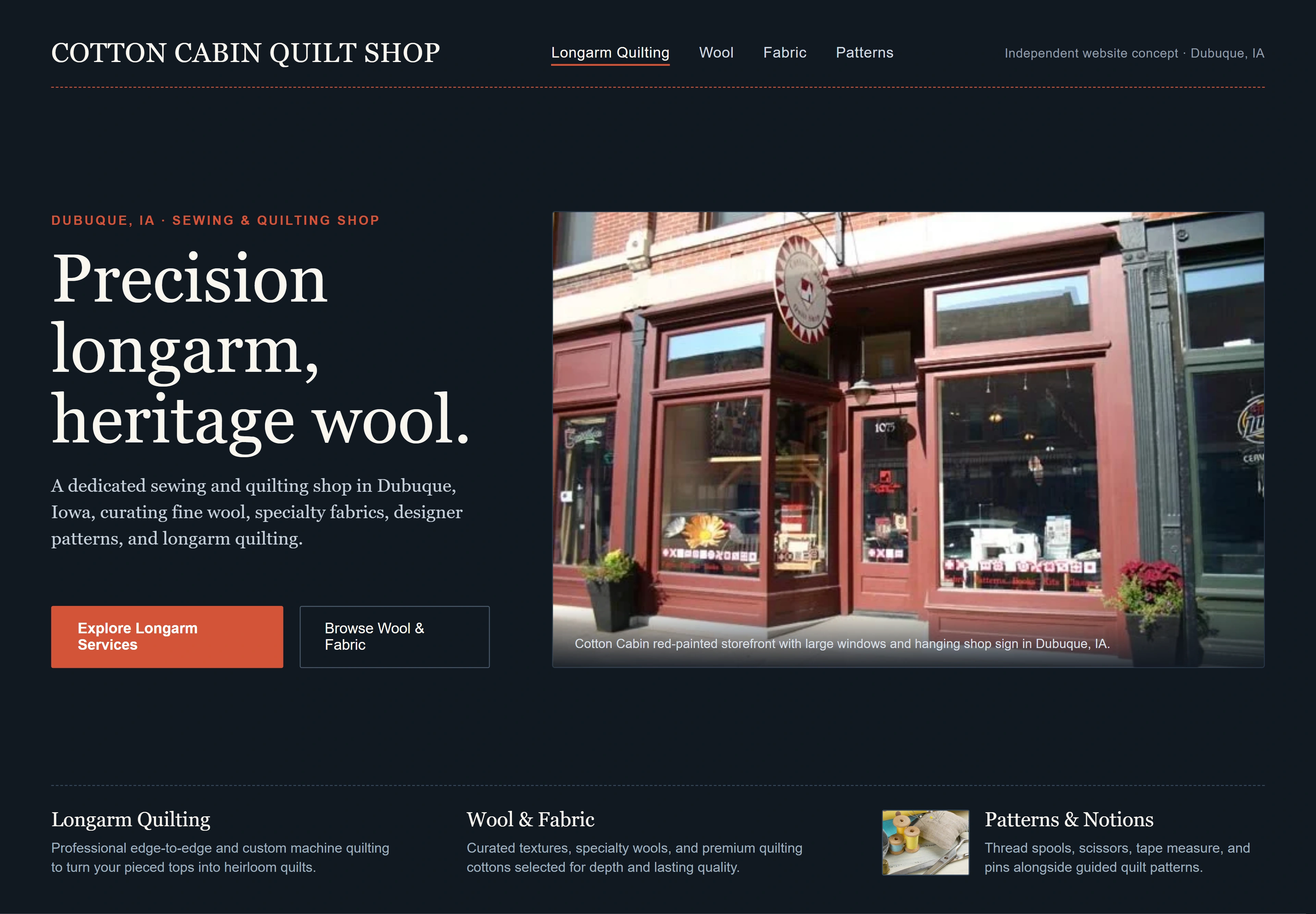Cotton Cabin Quilt Shop, individual website design concept A