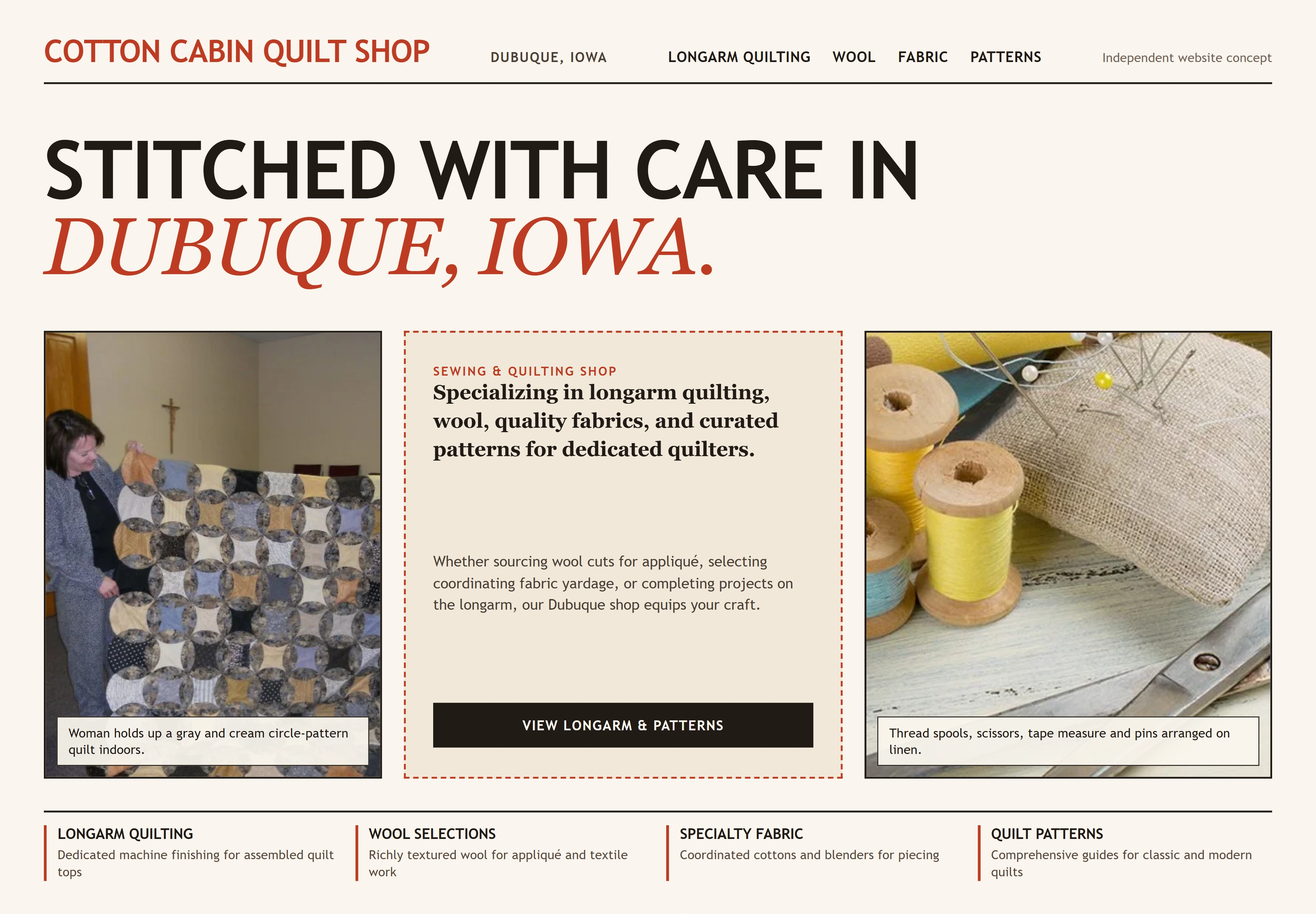 Cotton Cabin Quilt Shop, individual website design concept B