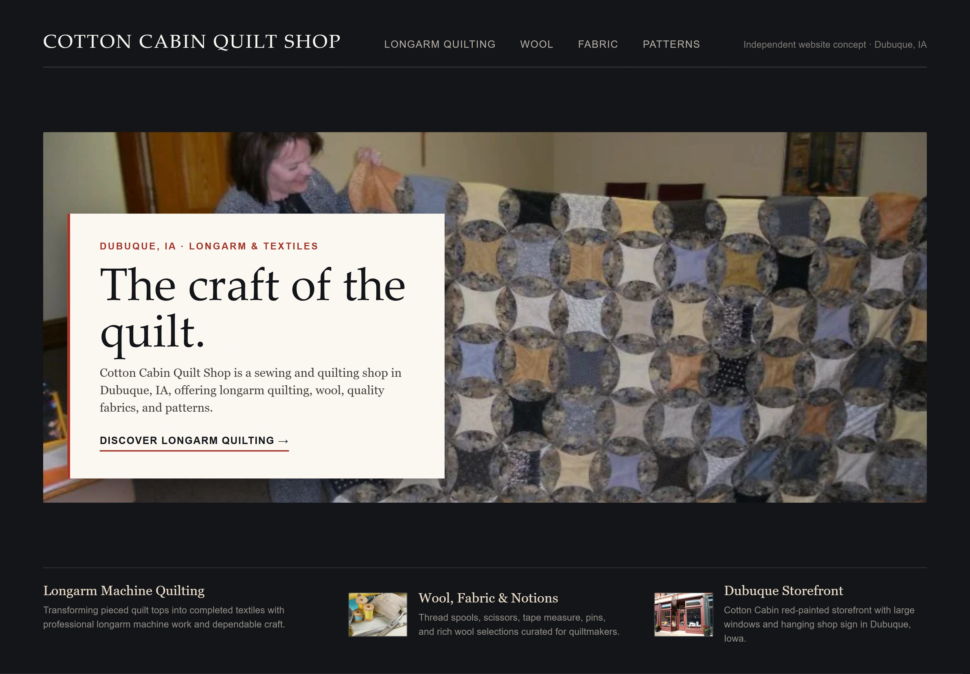 Cotton Cabin Quilt Shop, individual website design concept D