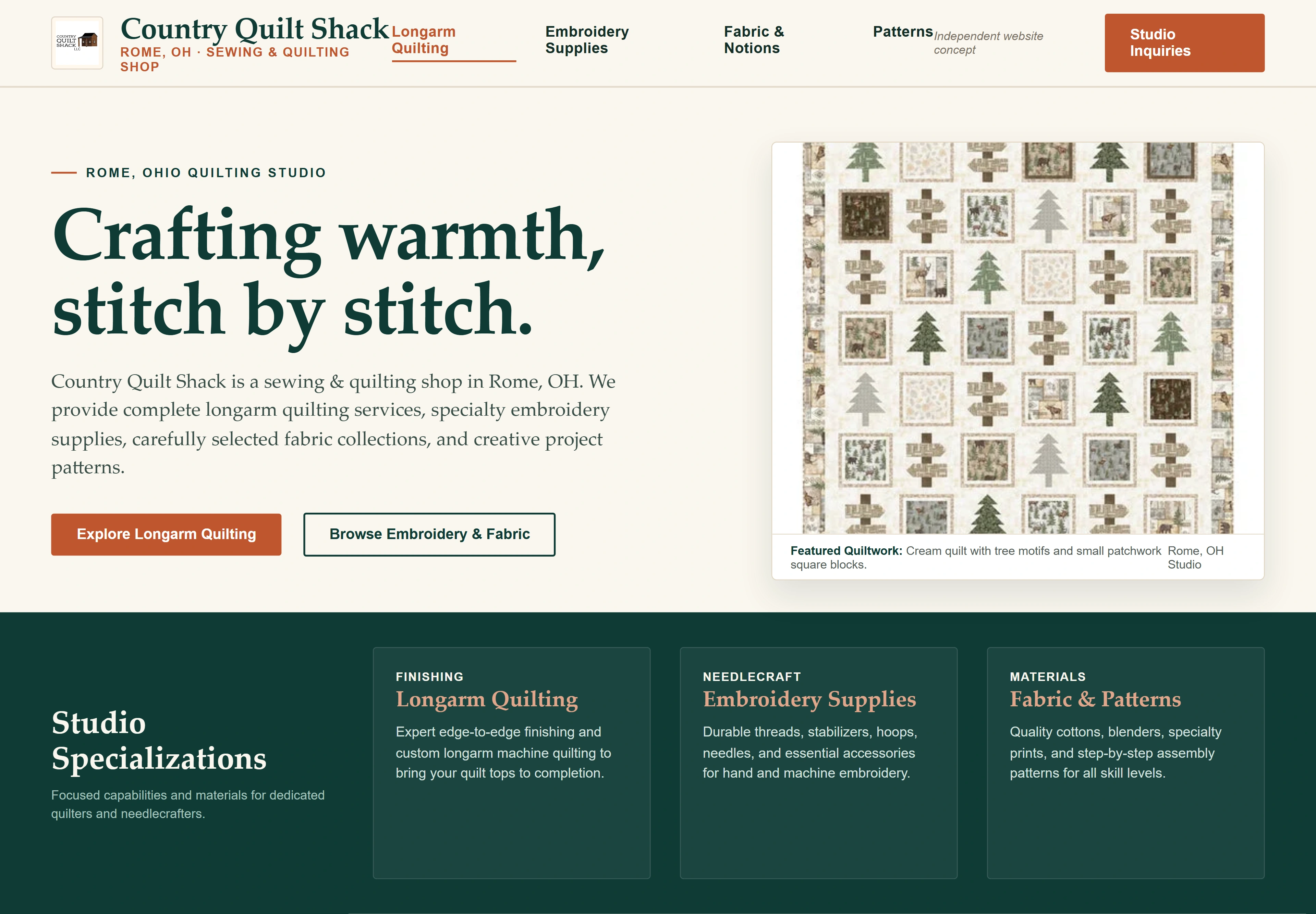 Country Quilt Shack, individual website design concept A