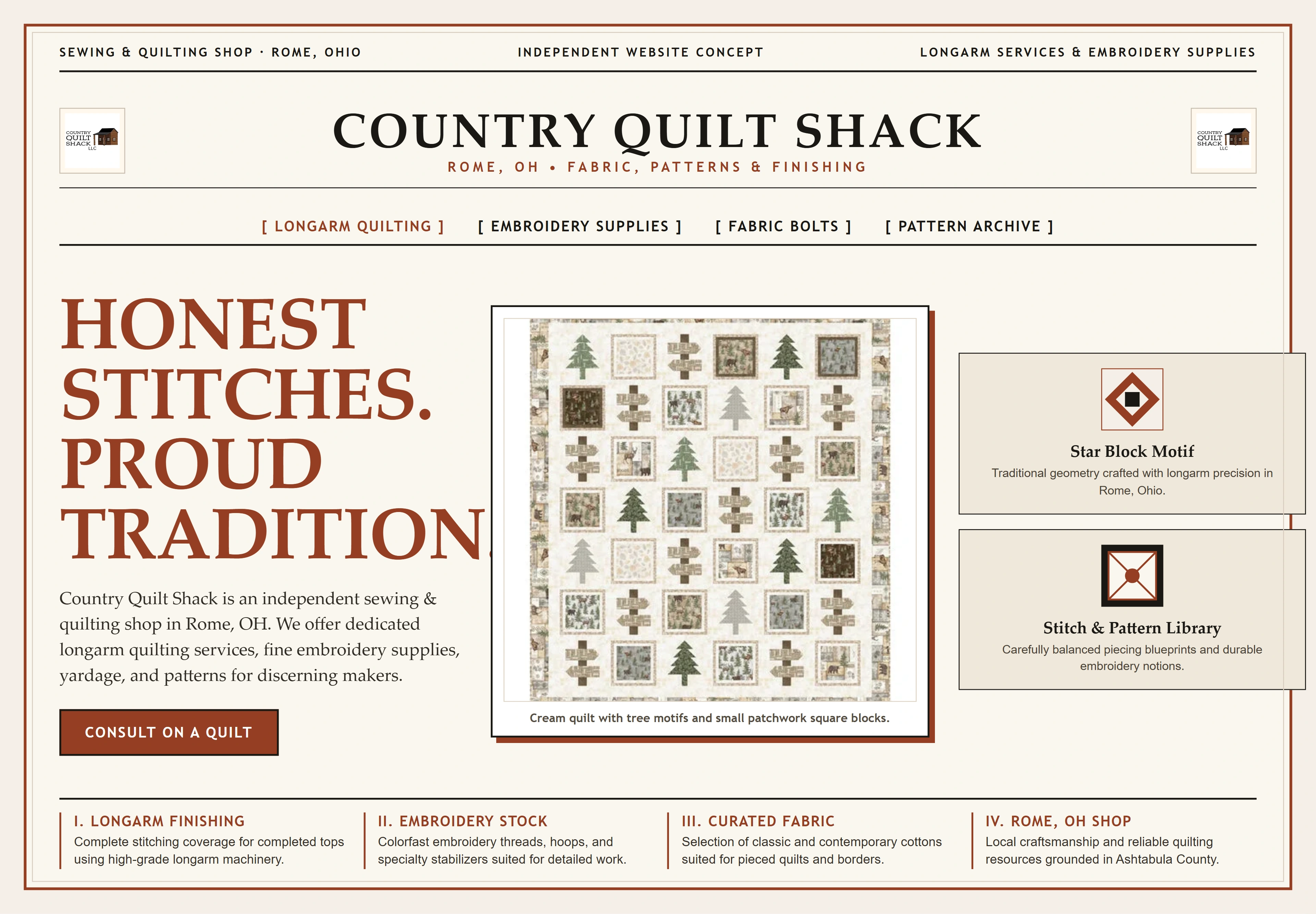 Country Quilt Shack, individual website design concept B