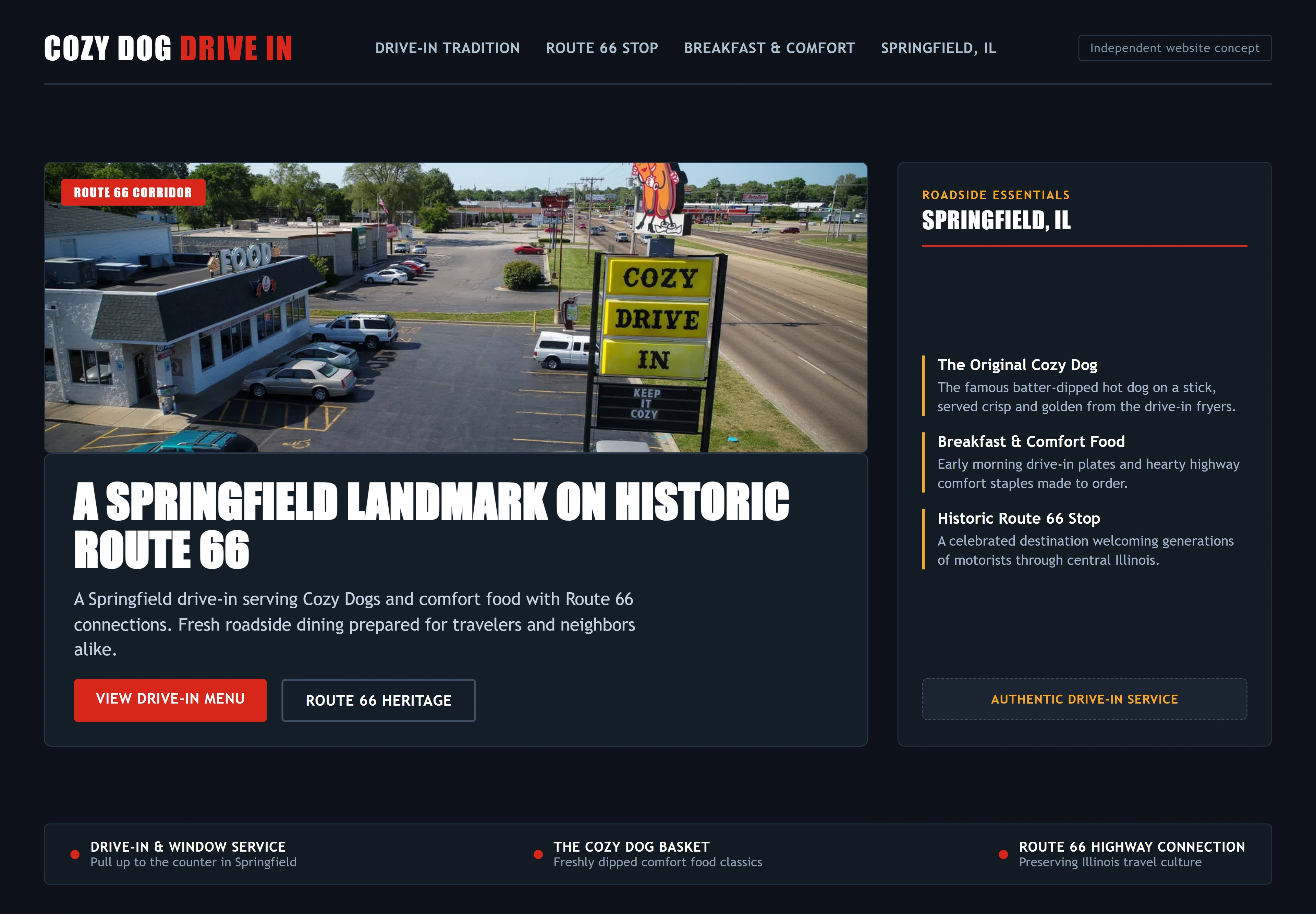 Cozy Dog Drive In, individual website design concept A