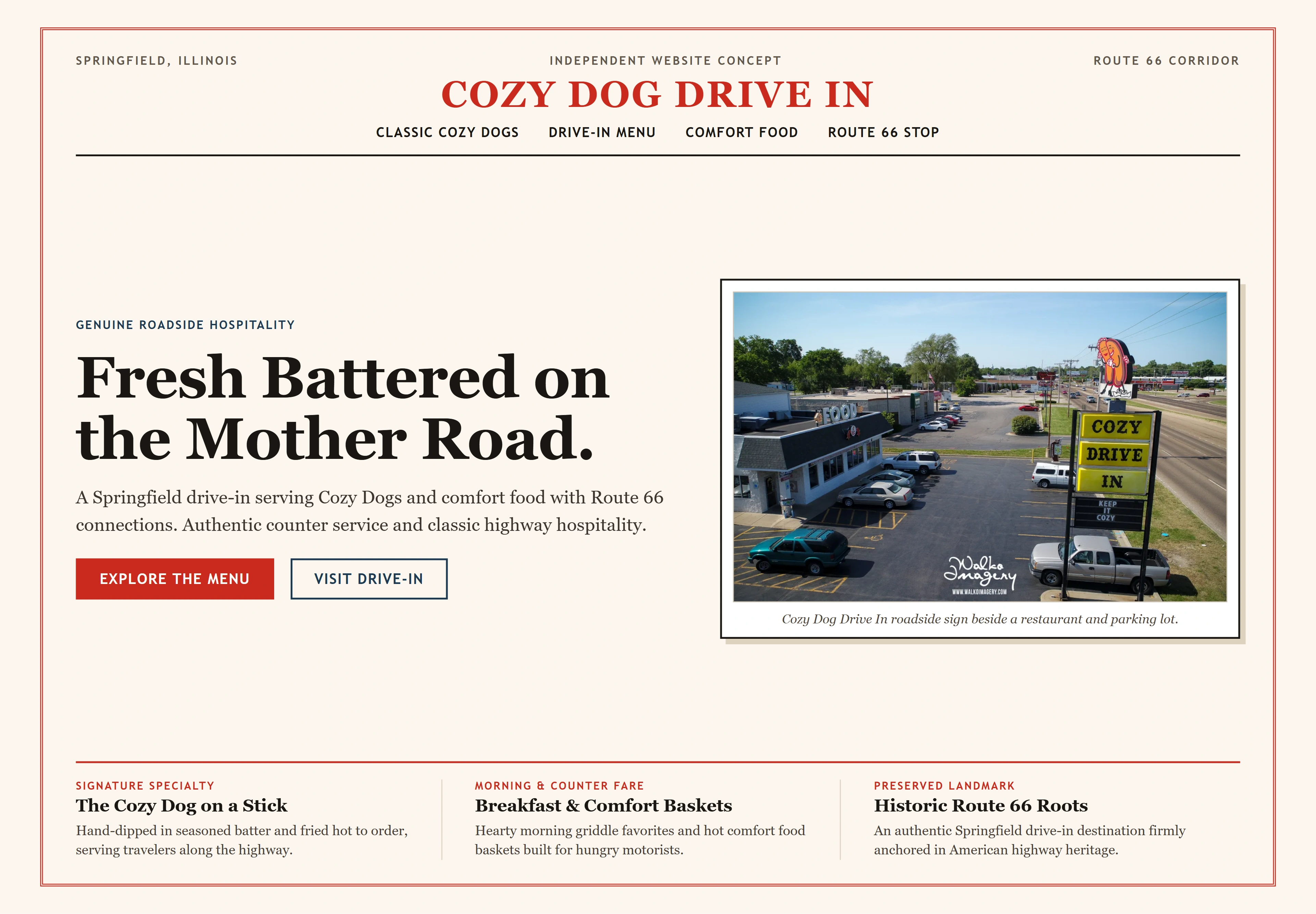 Cozy Dog Drive In, individual website design concept B