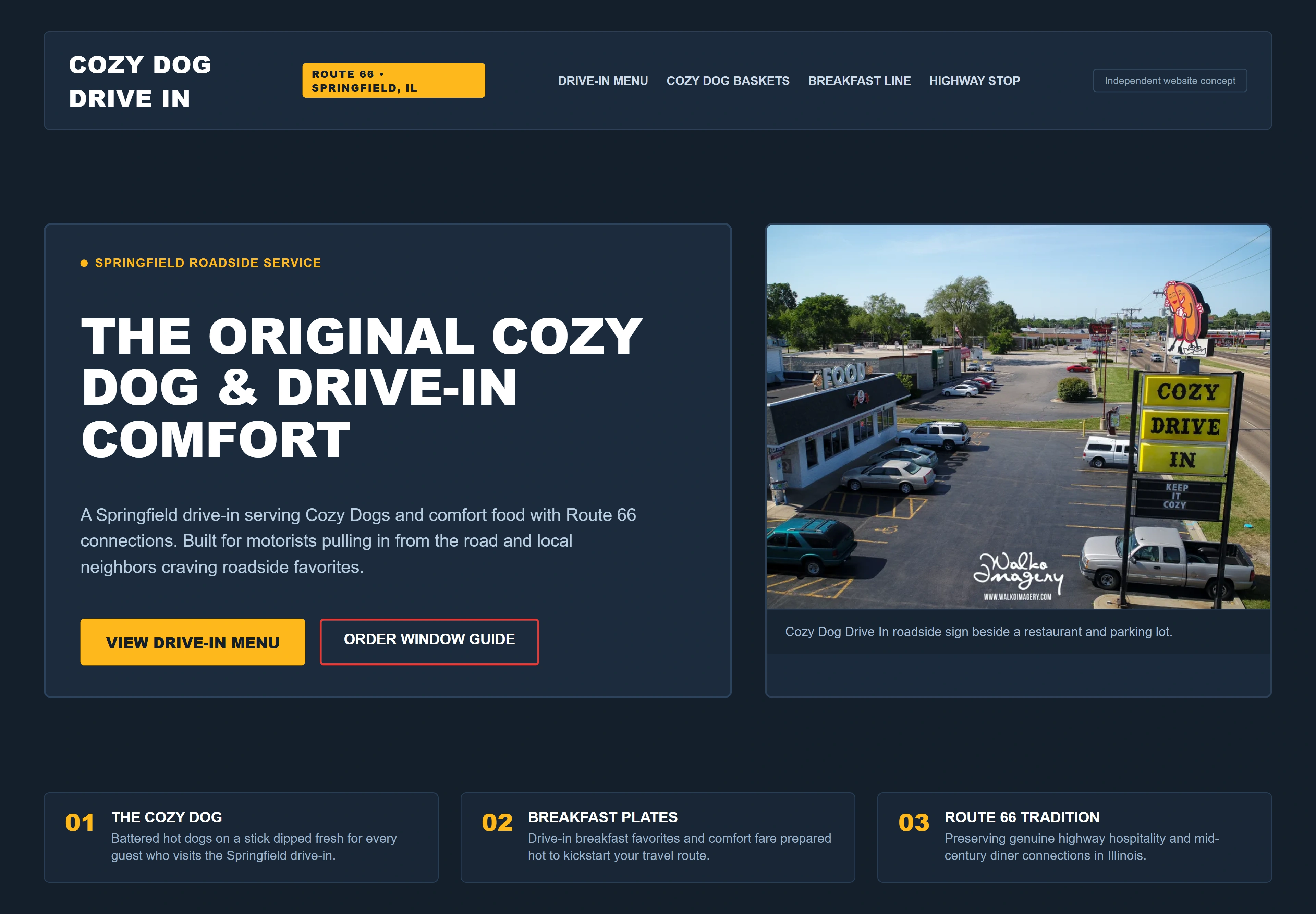 Cozy Dog Drive In, individual website design concept C
