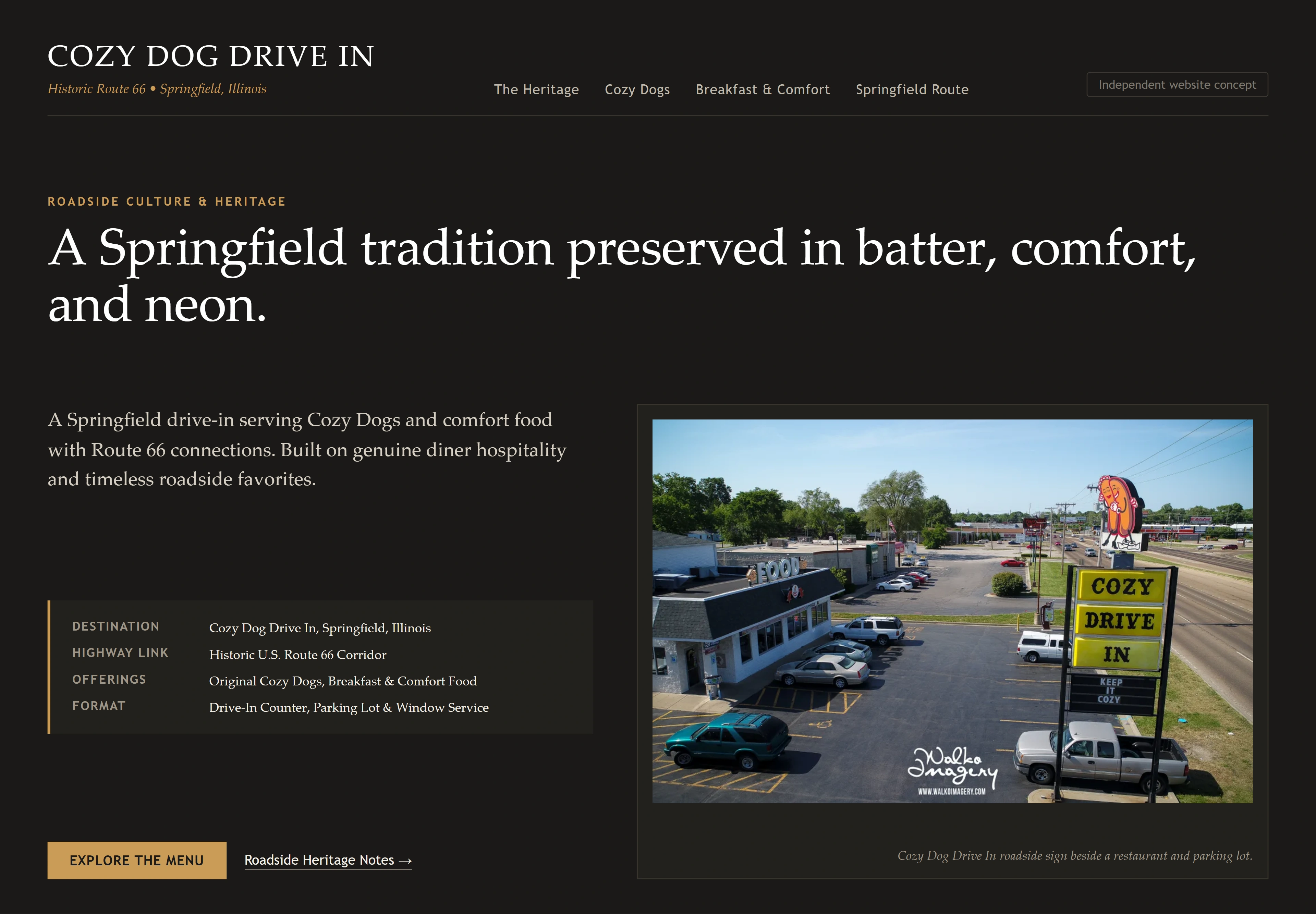 Cozy Dog Drive In, individual website design concept D