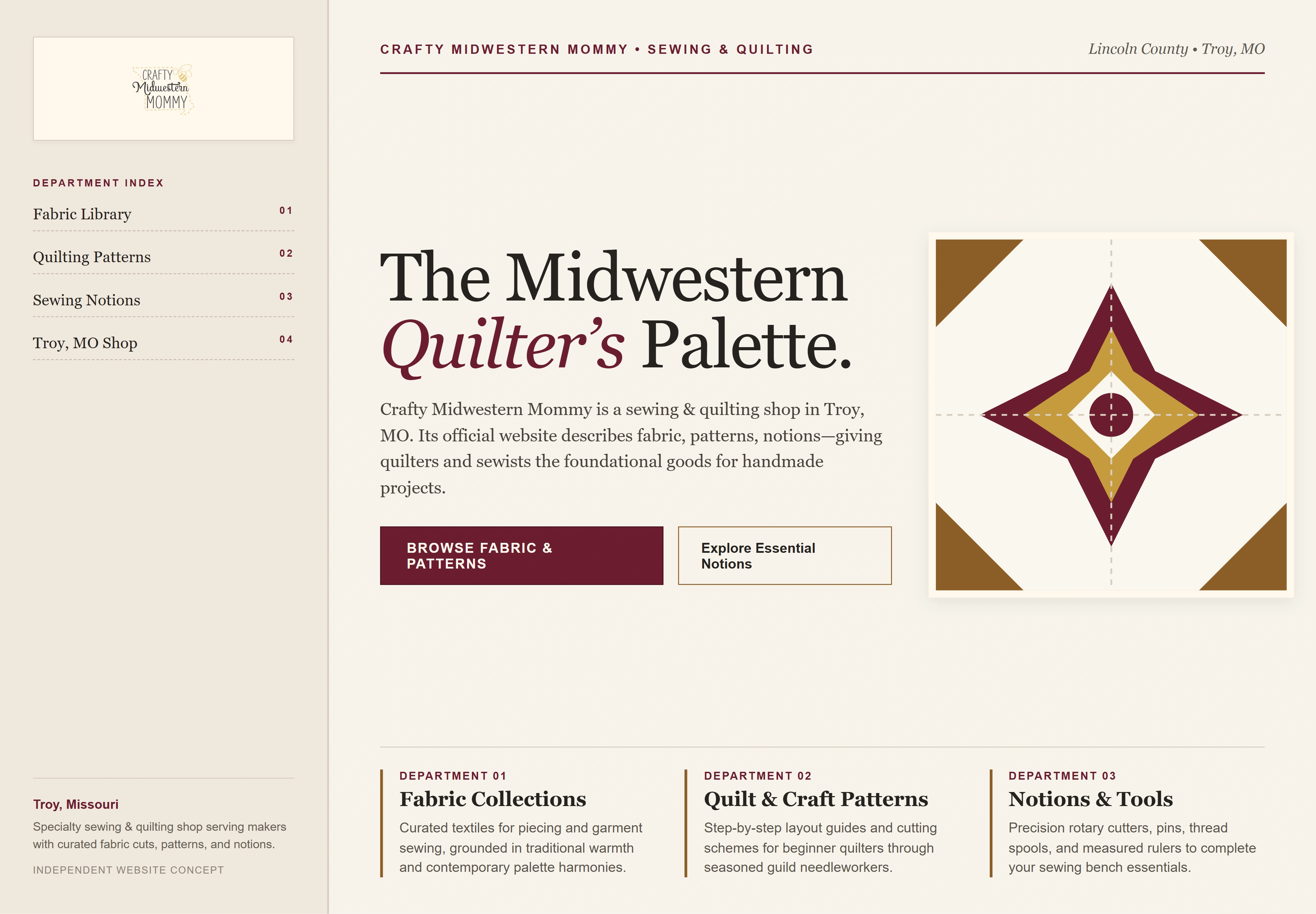 Crafty Midwestern Mommy, individual website design concept A