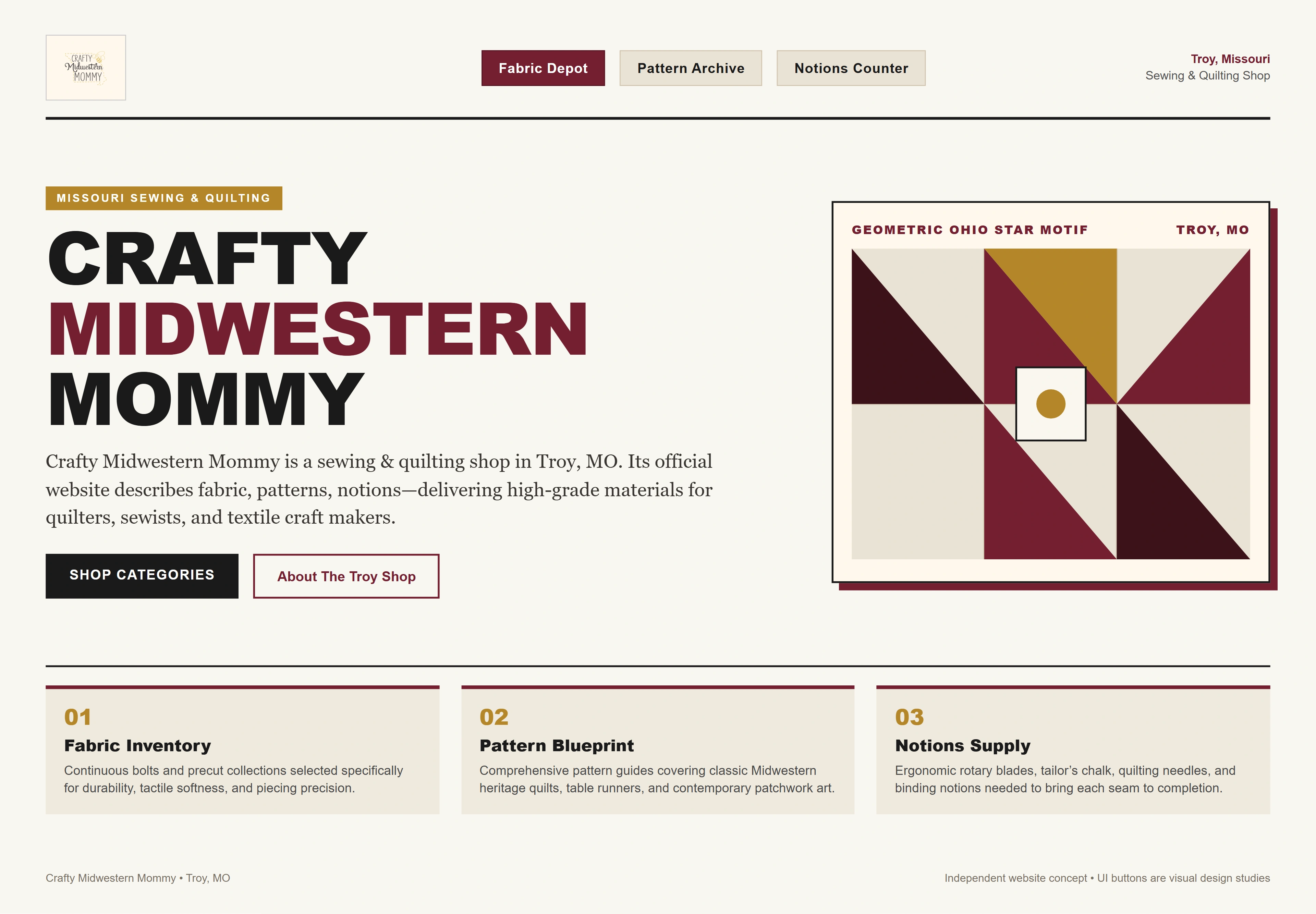Crafty Midwestern Mommy, individual website design concept C