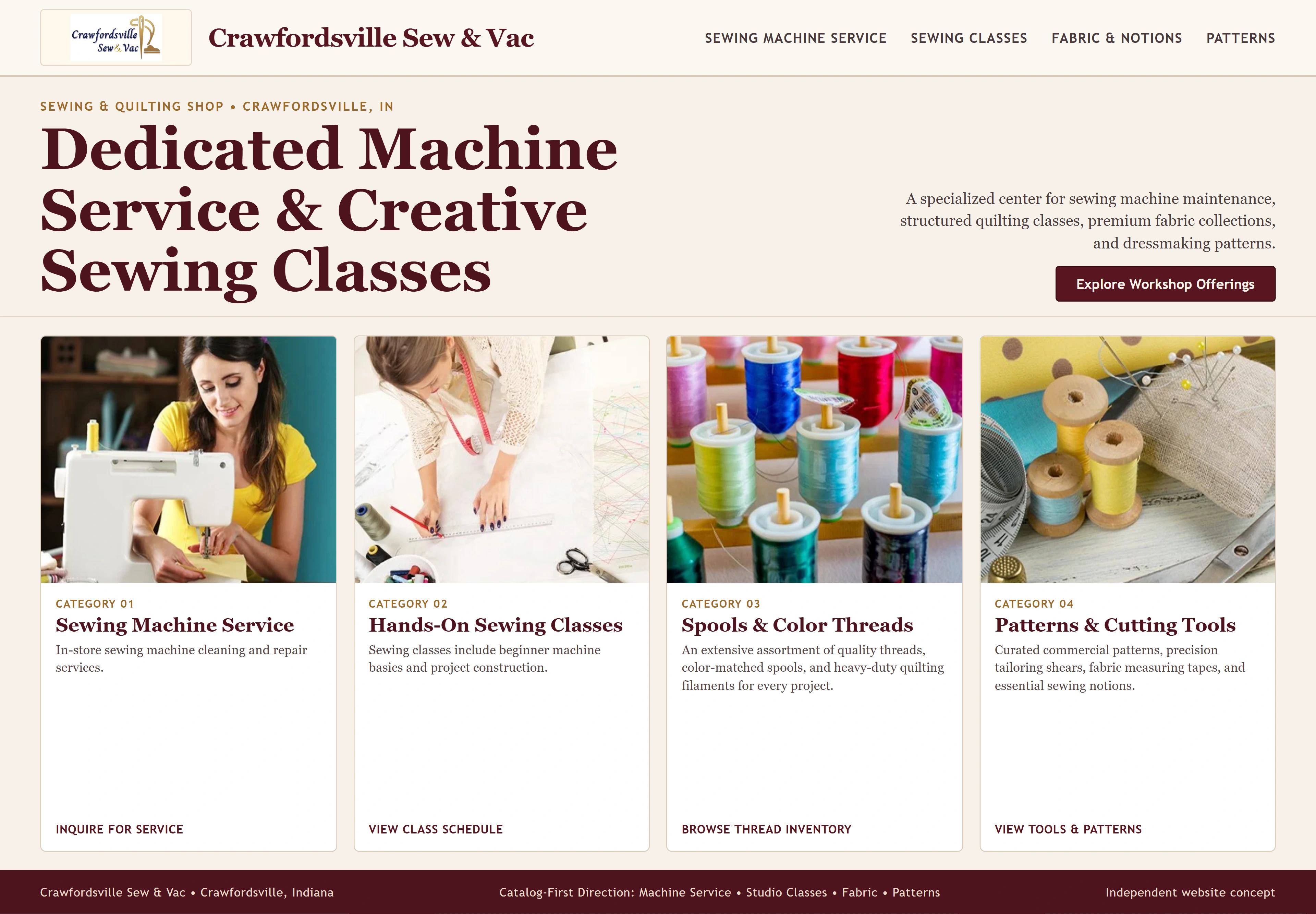 Crawfordsville Sew & Vac, individual website design concept A