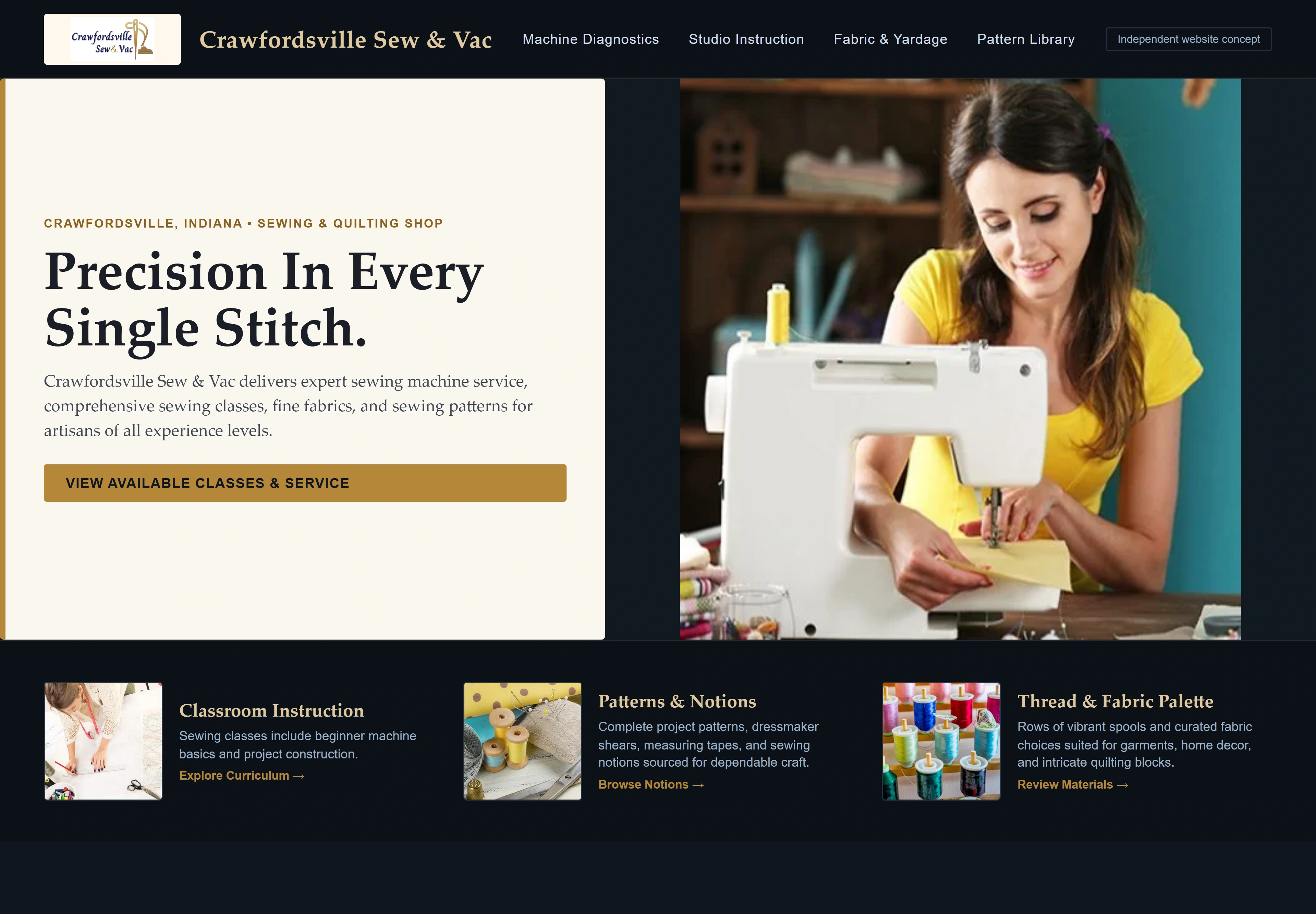 Crawfordsville Sew & Vac, individual website design concept B