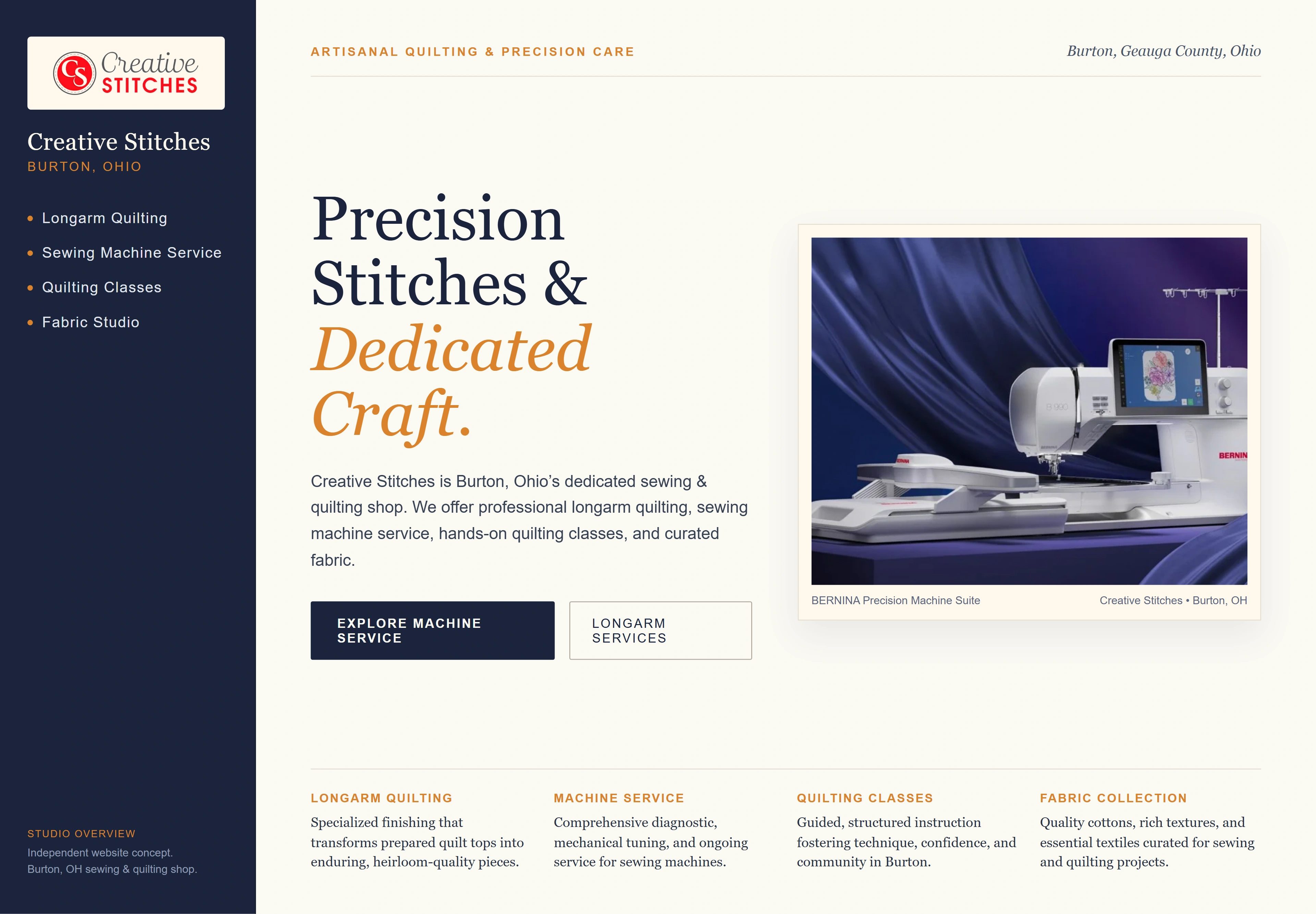 Creative Stitches, individual website design concept A