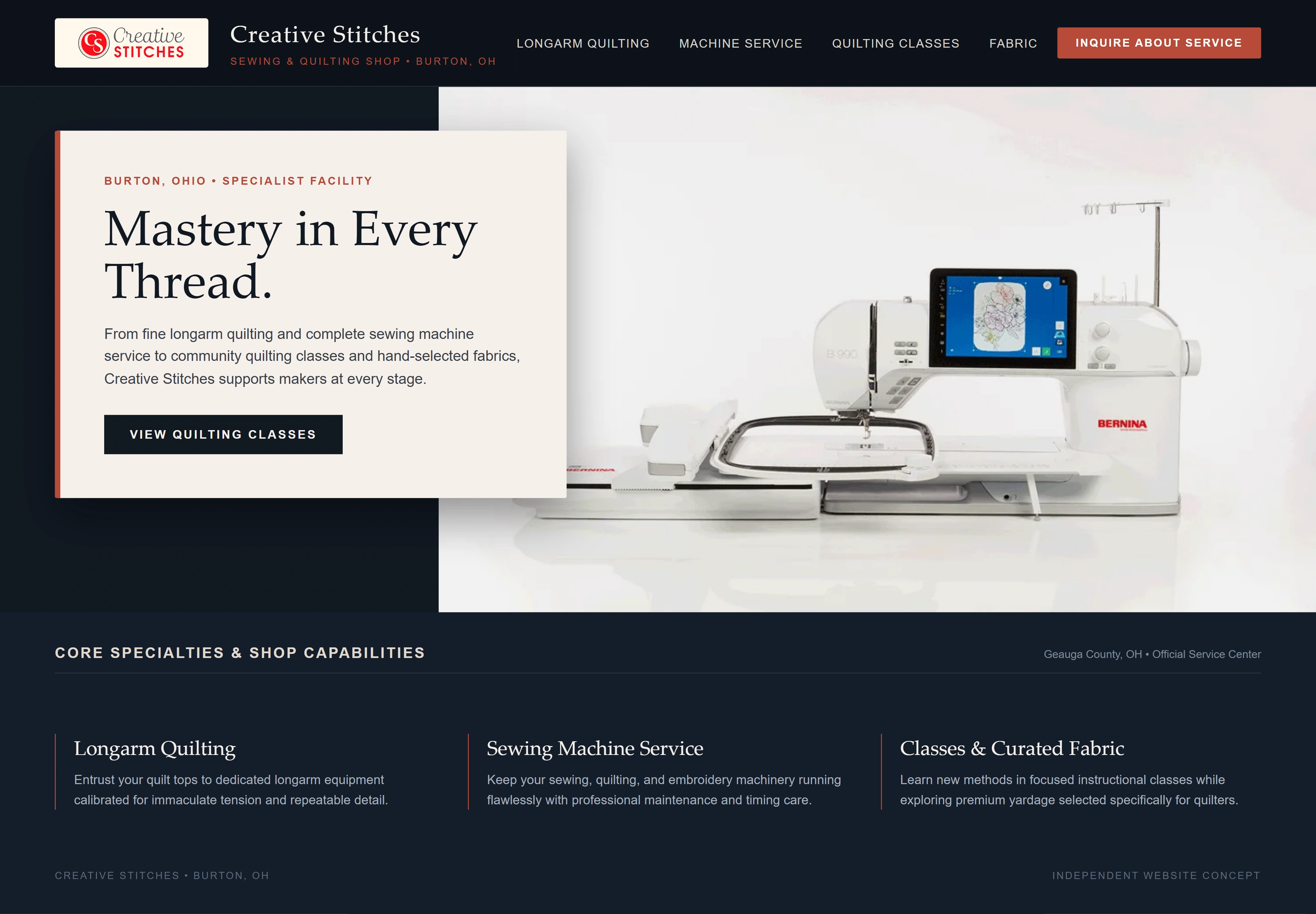 Creative Stitches, individual website design concept B