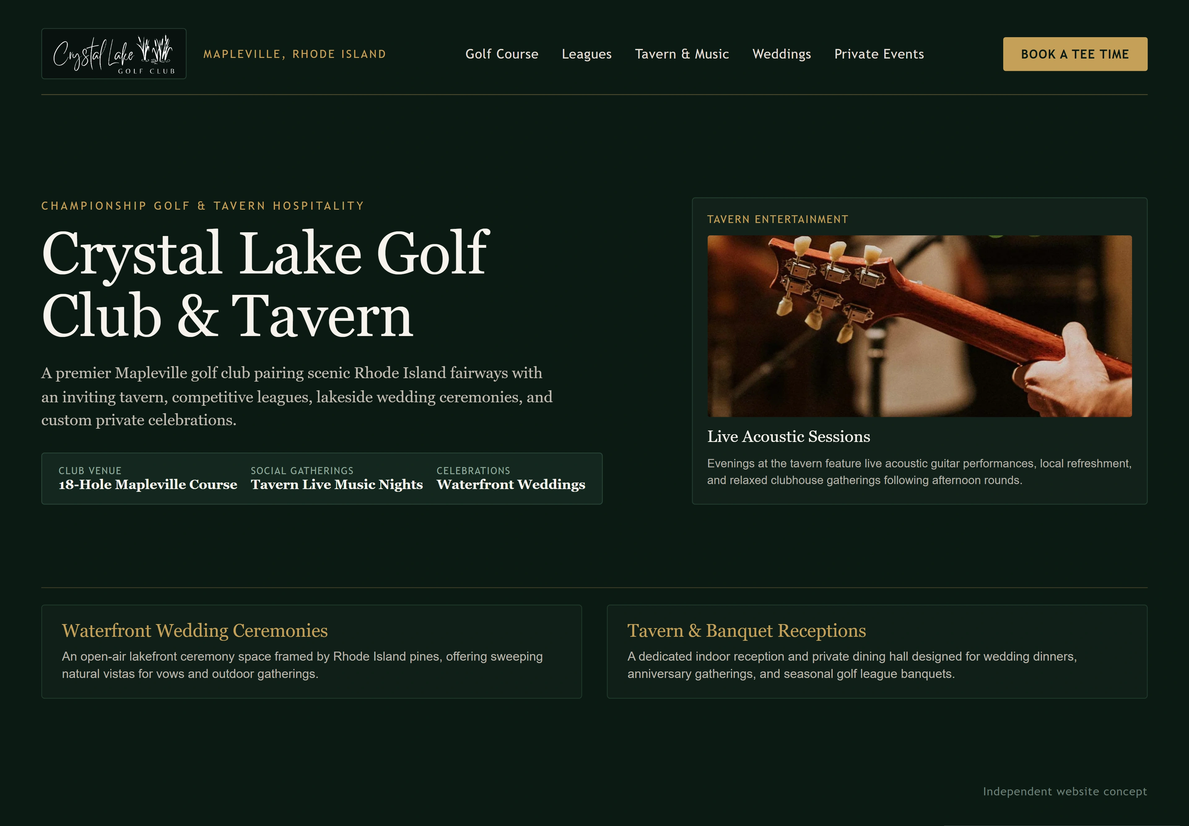 Crystal Lake Golf Club & Tavern, individual website design concept A