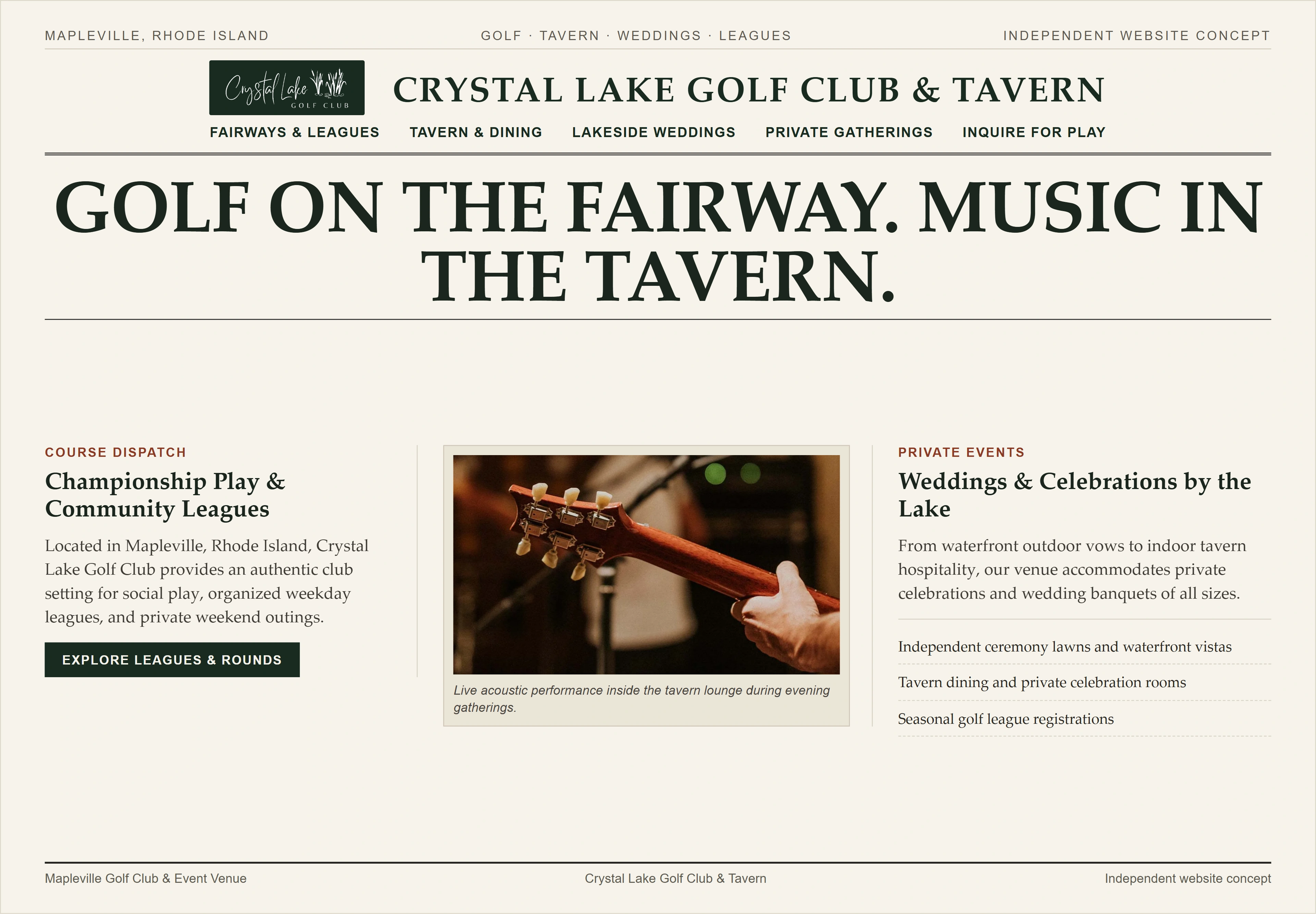 Crystal Lake Golf Club & Tavern, individual website design concept B
