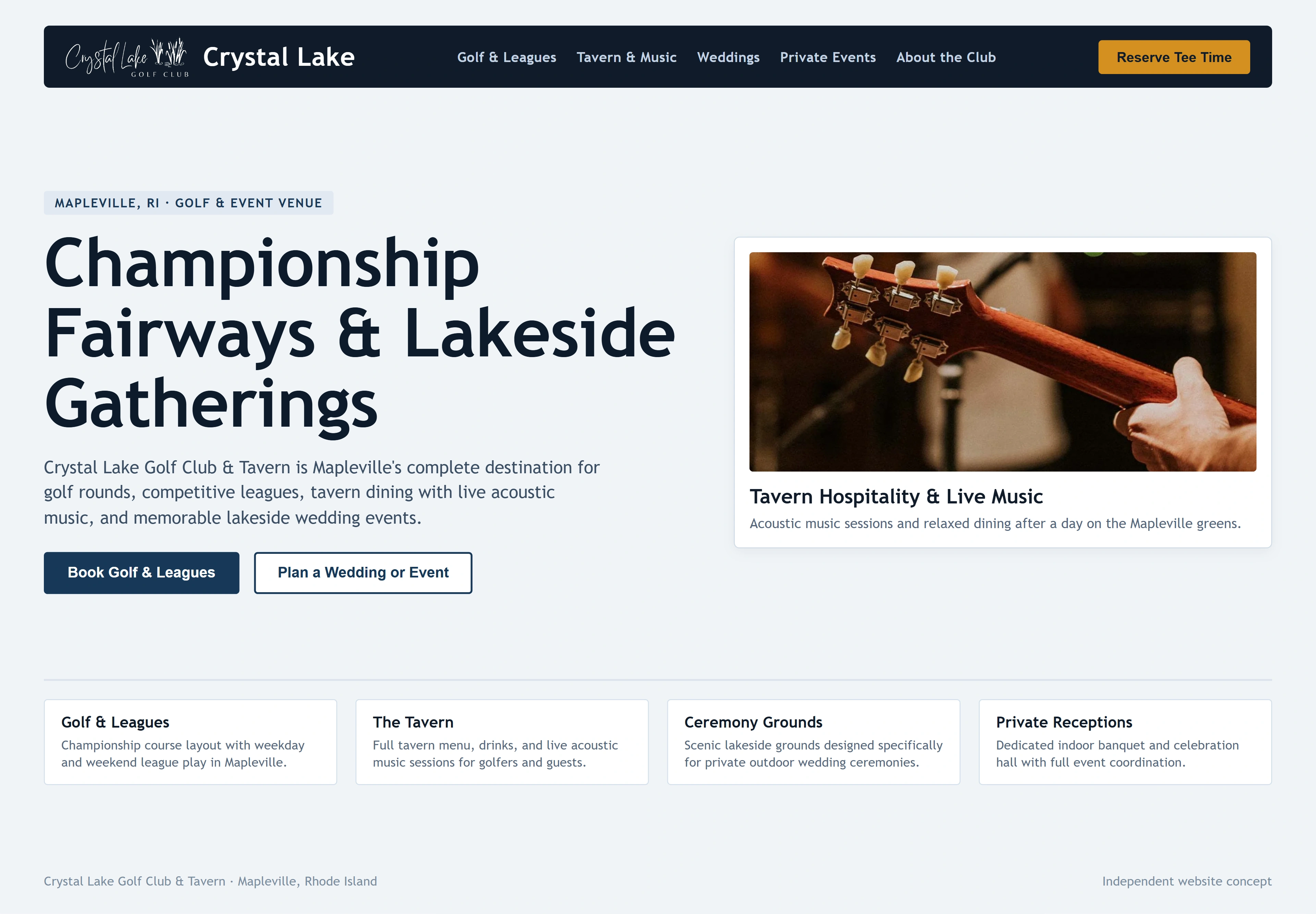 Crystal Lake Golf Club & Tavern, individual website design concept C