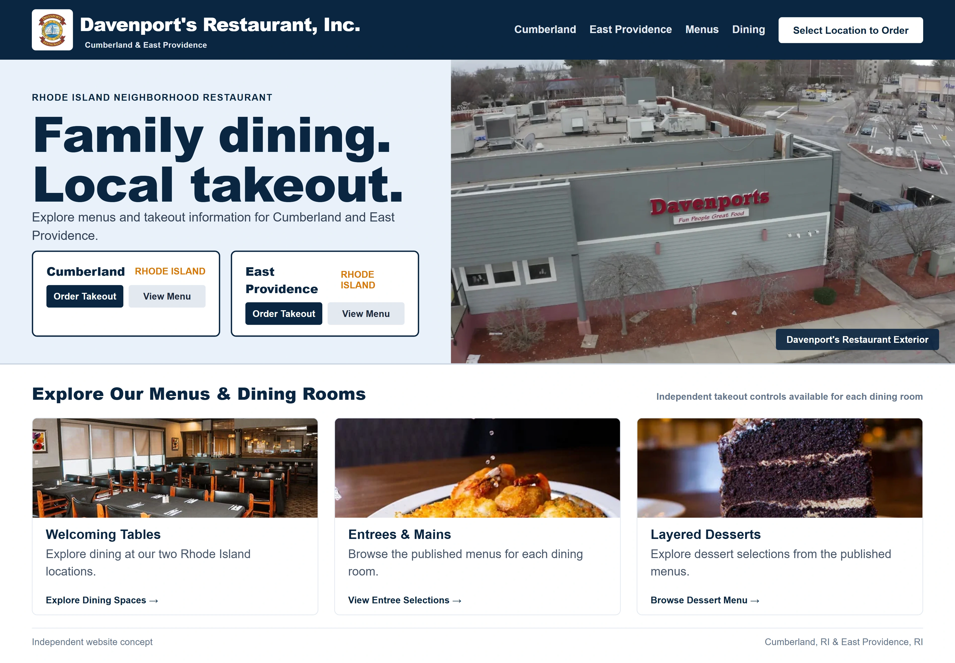 Davenport's Restaurant, Inc., individual website design concept C