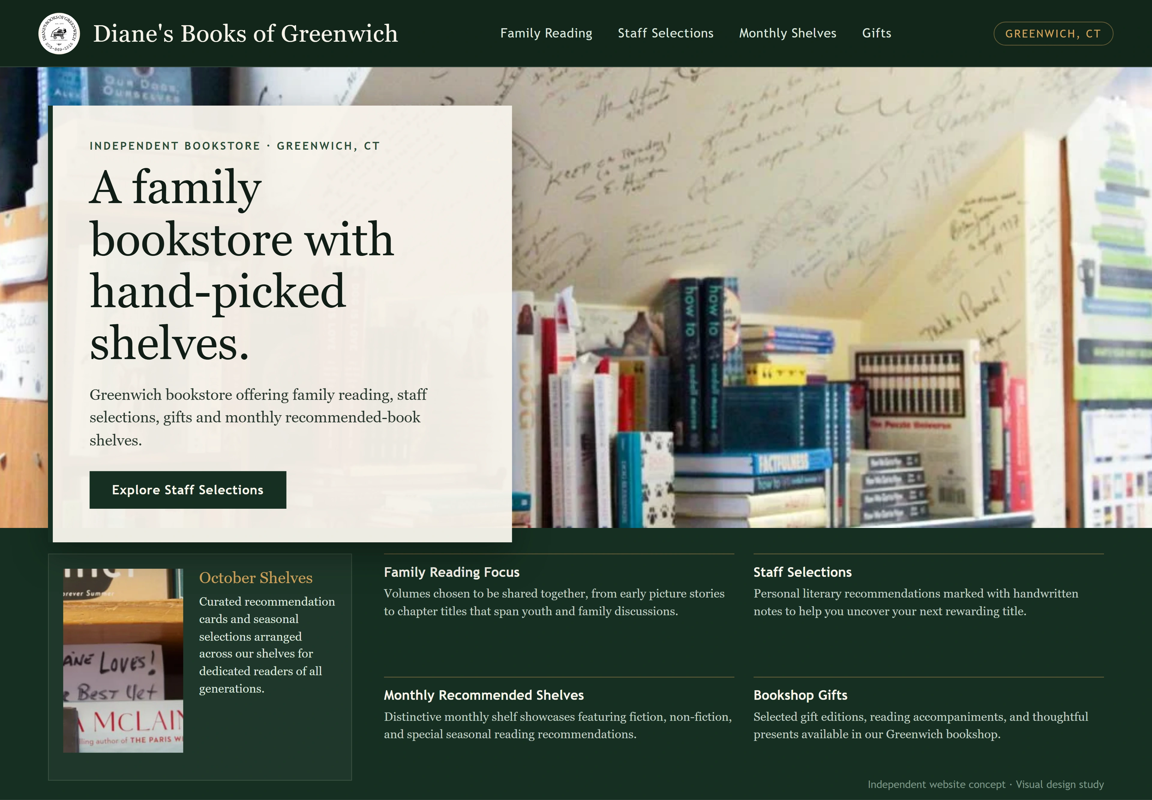 Diane's Books of Greenwich, individual website design concept A