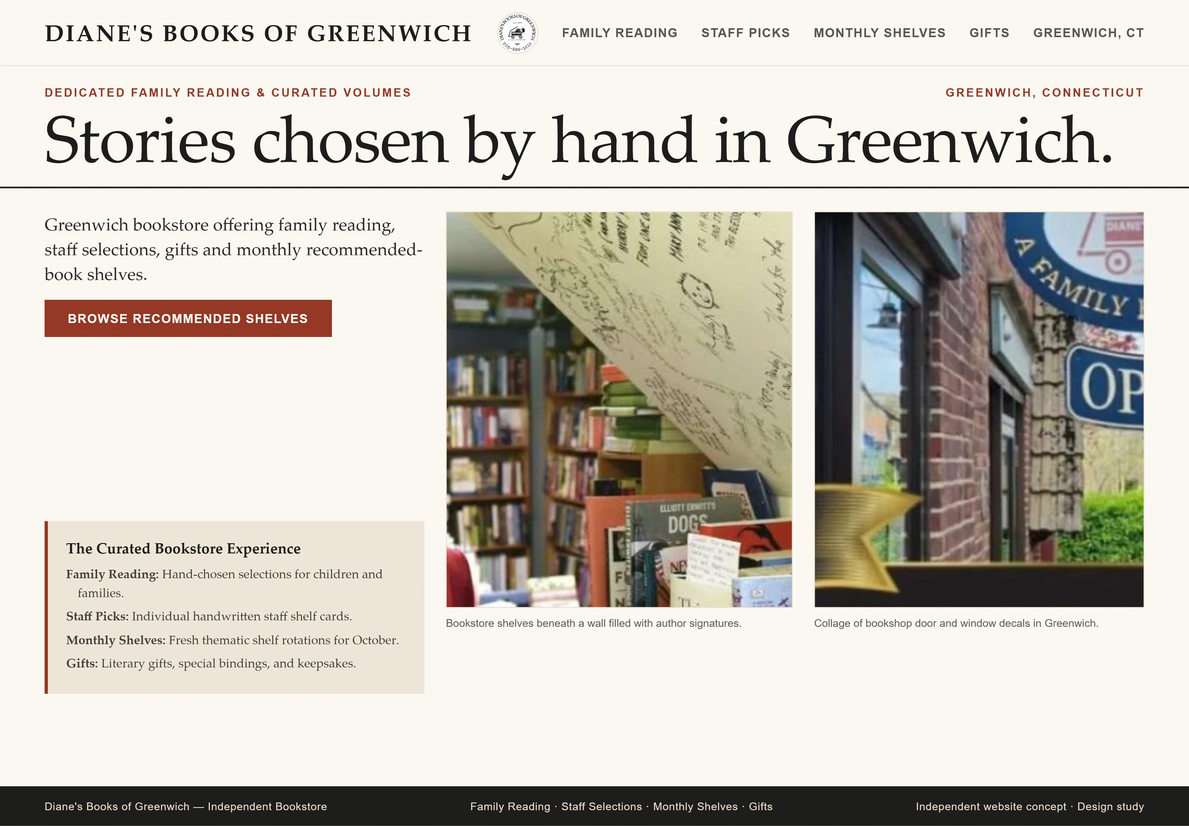 Diane's Books of Greenwich, individual website design concept B